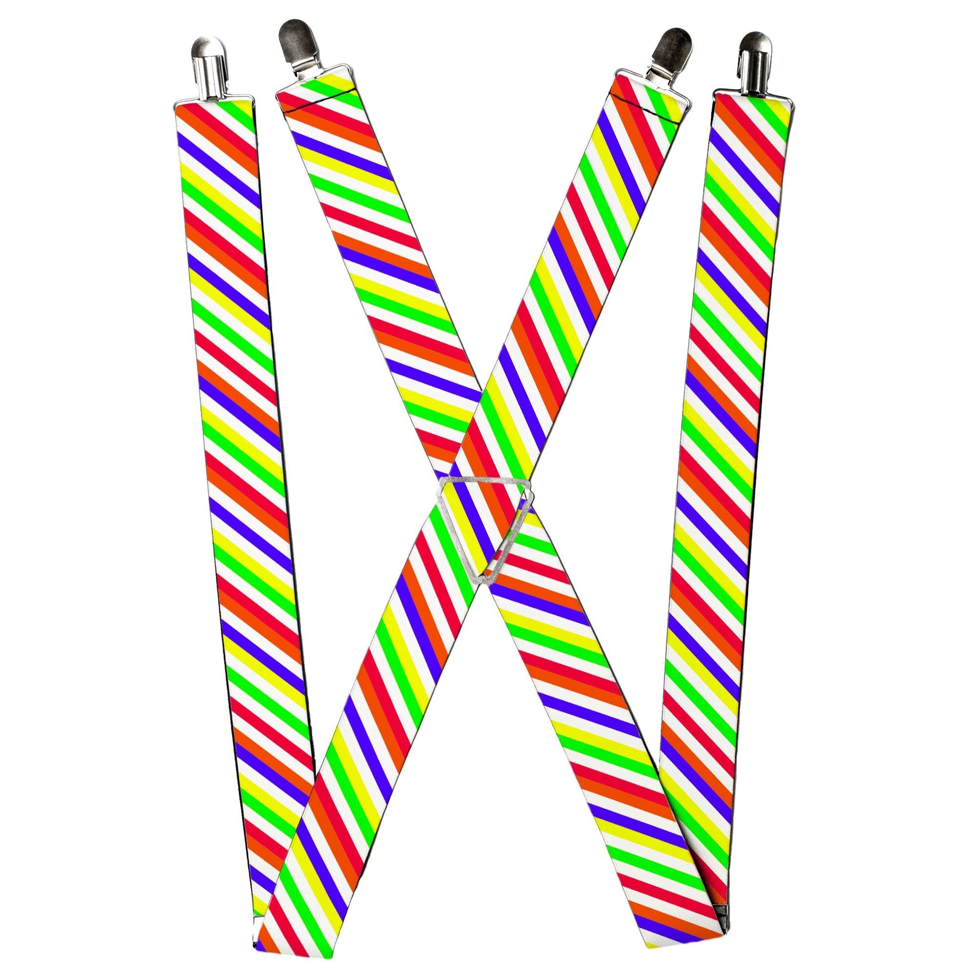 Suspenders - Diagonal Stripes White/Multi Neon Suspenders Buckle-Down
