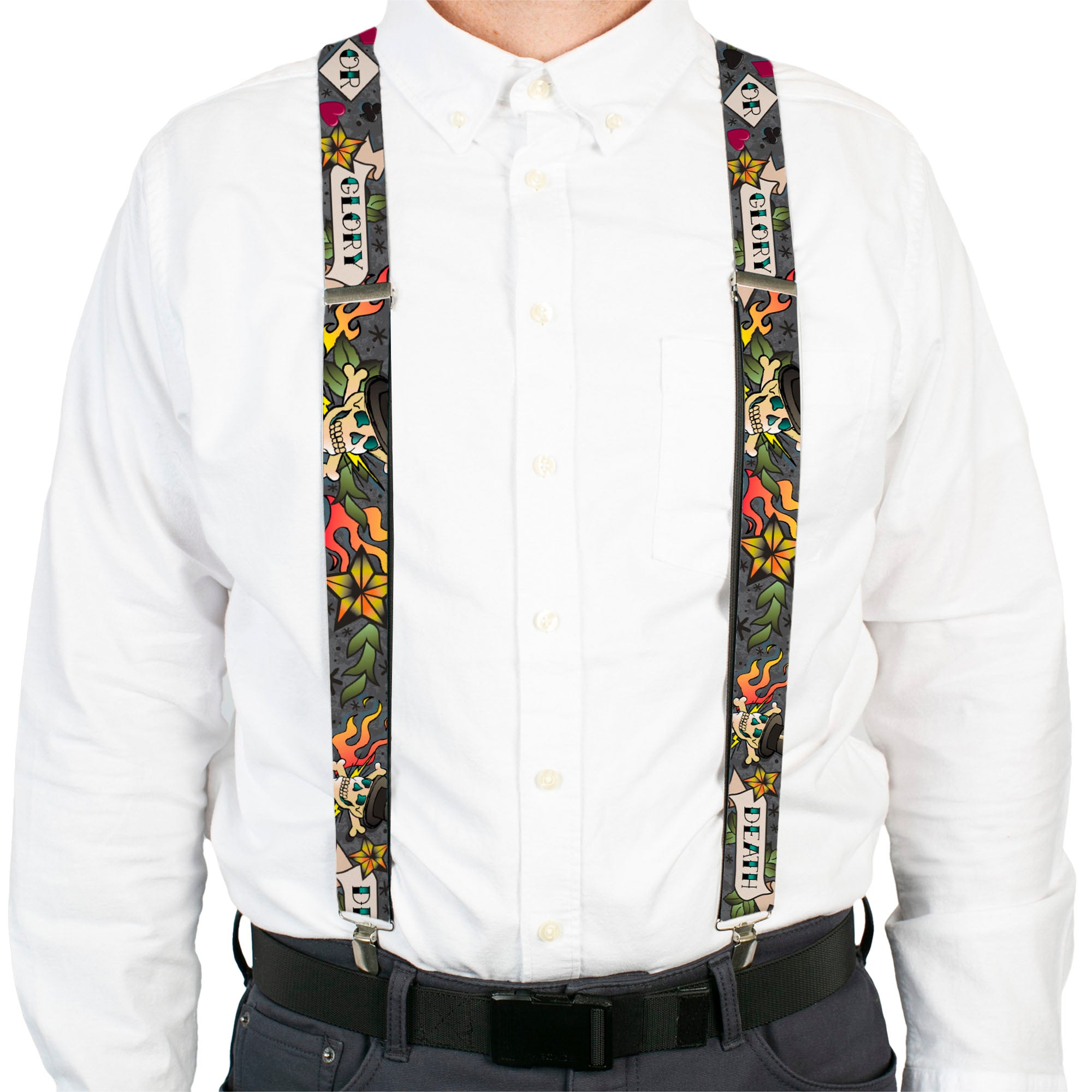 Suspenders - Death or Glory Gray Suspenders Buckle-Down