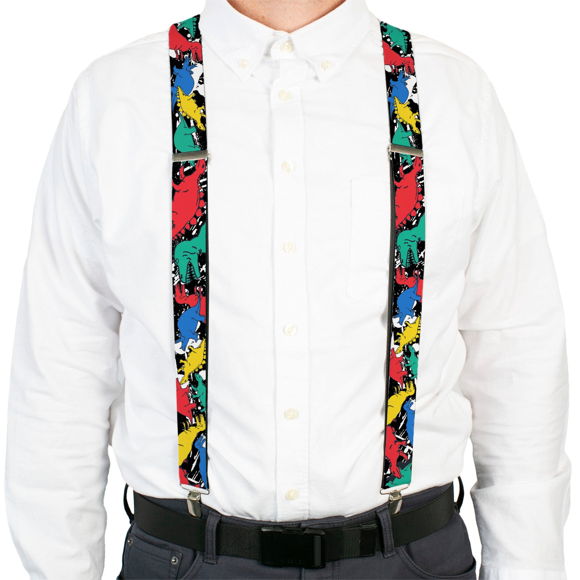 Suspenders - Dinosaurs/Paint Splatter Black/White/Multi Color Suspenders Buckle-Down