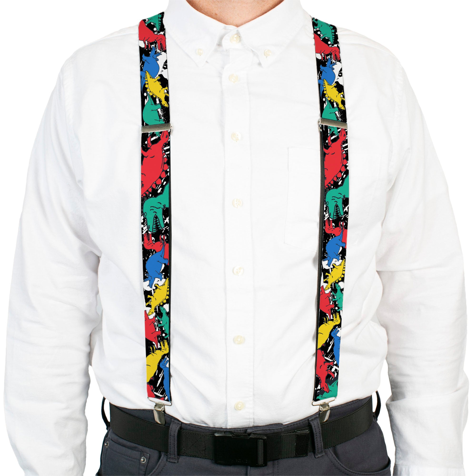 Suspenders - Dinosaurs/Paint Splatter Black/White/Multi Color Suspenders Buckle-Down