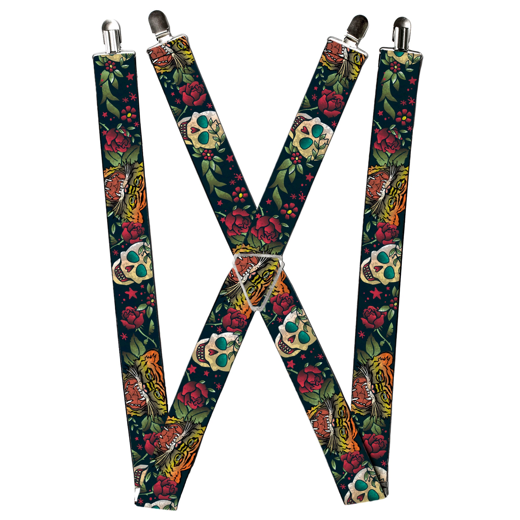 Suspenders - Death Before Dishonor CLOSE-UP Black Suspenders Buckle-Down