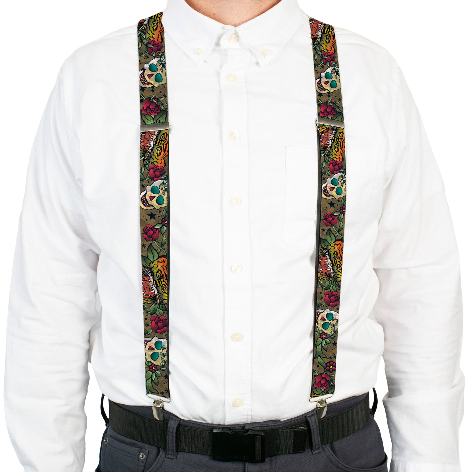 Suspenders - Death Before Dishonor CLOSE-UP Olive Suspenders Buckle-Down