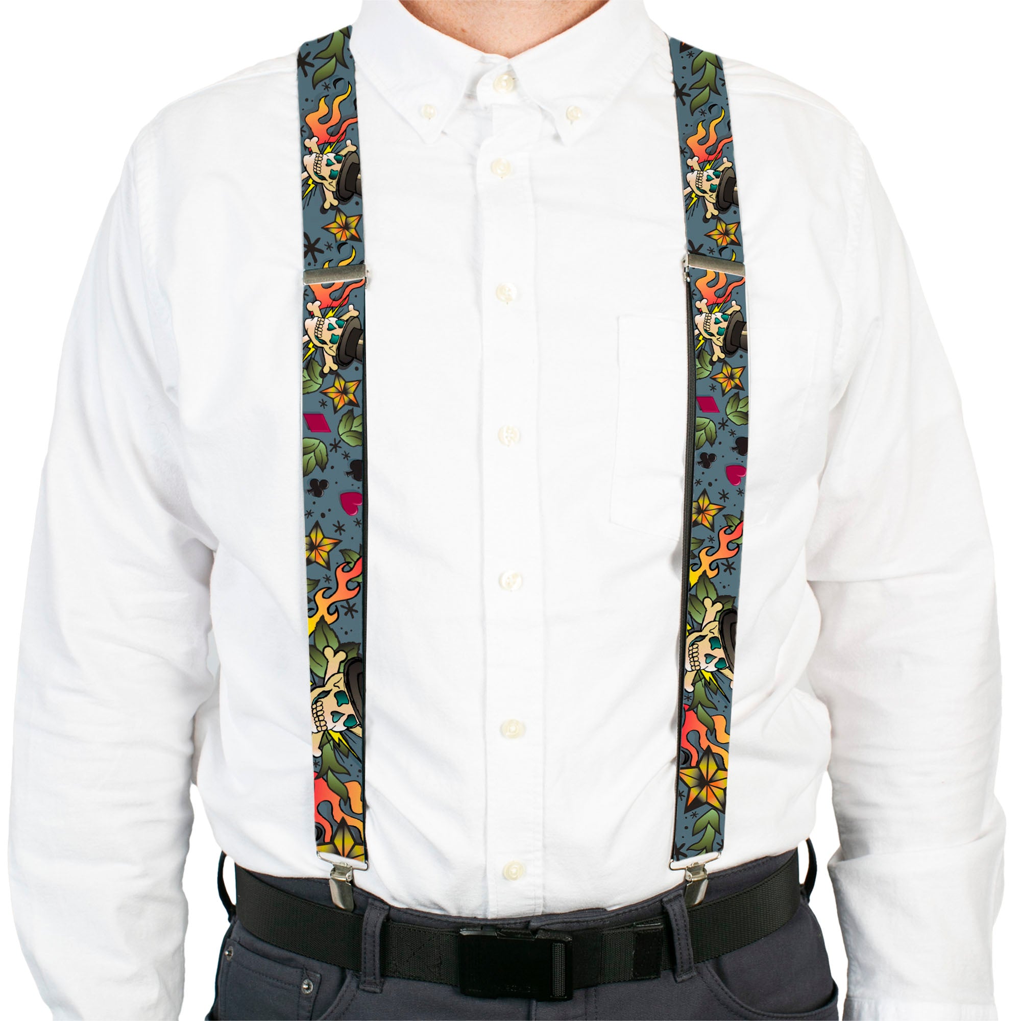 Suspenders - Death or Glory CLOSE-UP Gray Suspenders Buckle-Down
