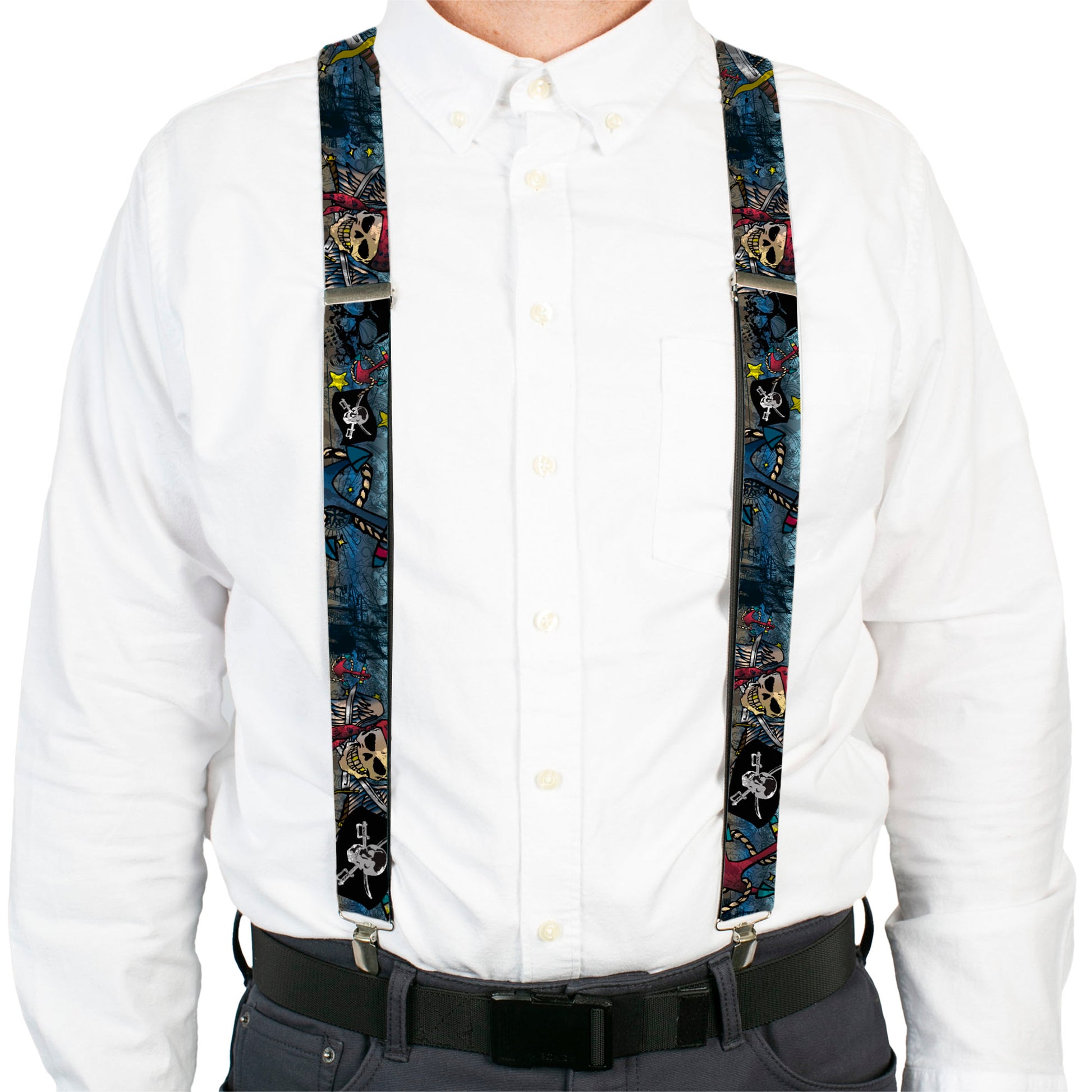 Suspenders - Dead Men Tell No Tales CLOSE-UP Turquoise Suspenders Buckle-Down