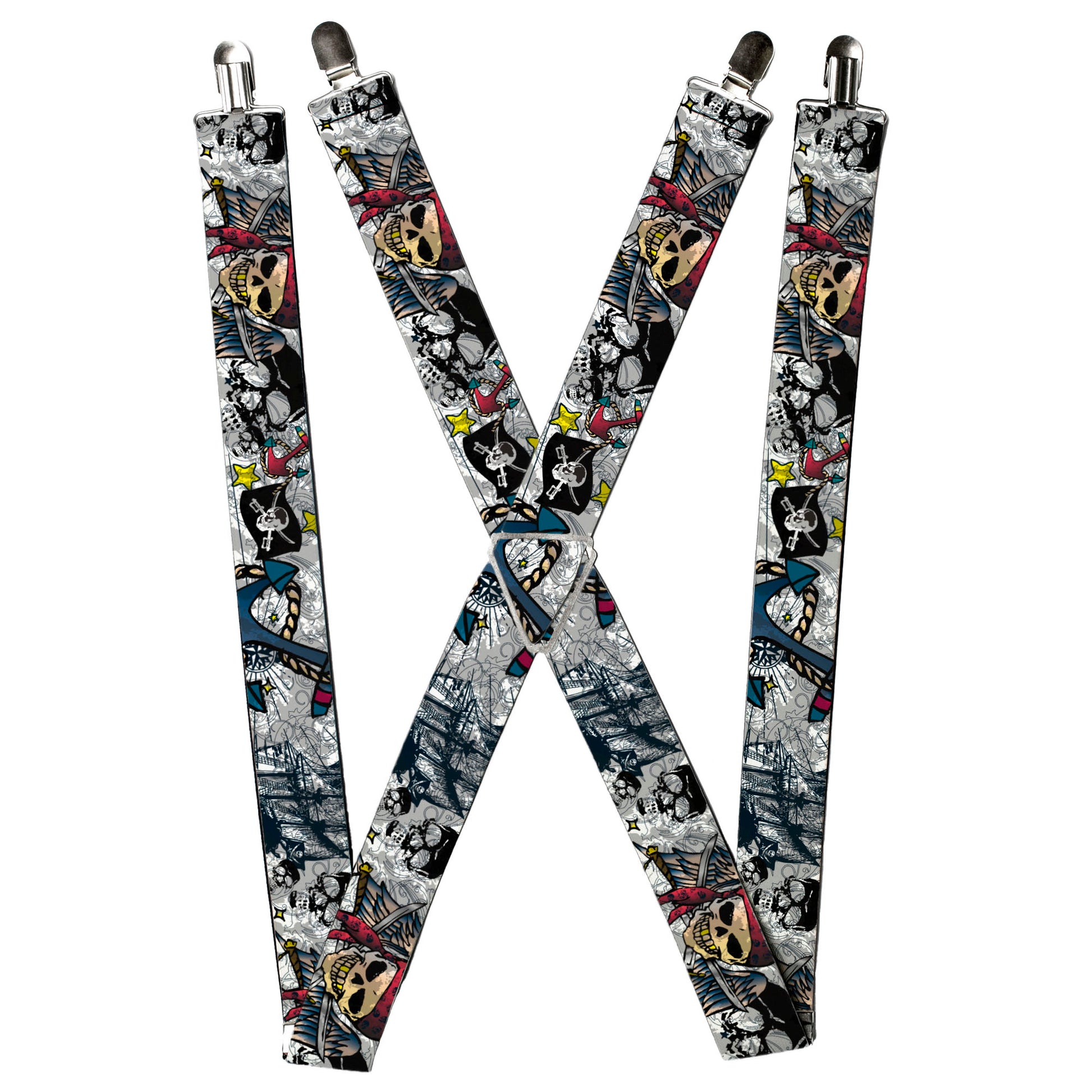 Suspenders - Dead Men Tell No Tales CLOSE-UP White Suspenders Buckle-Down