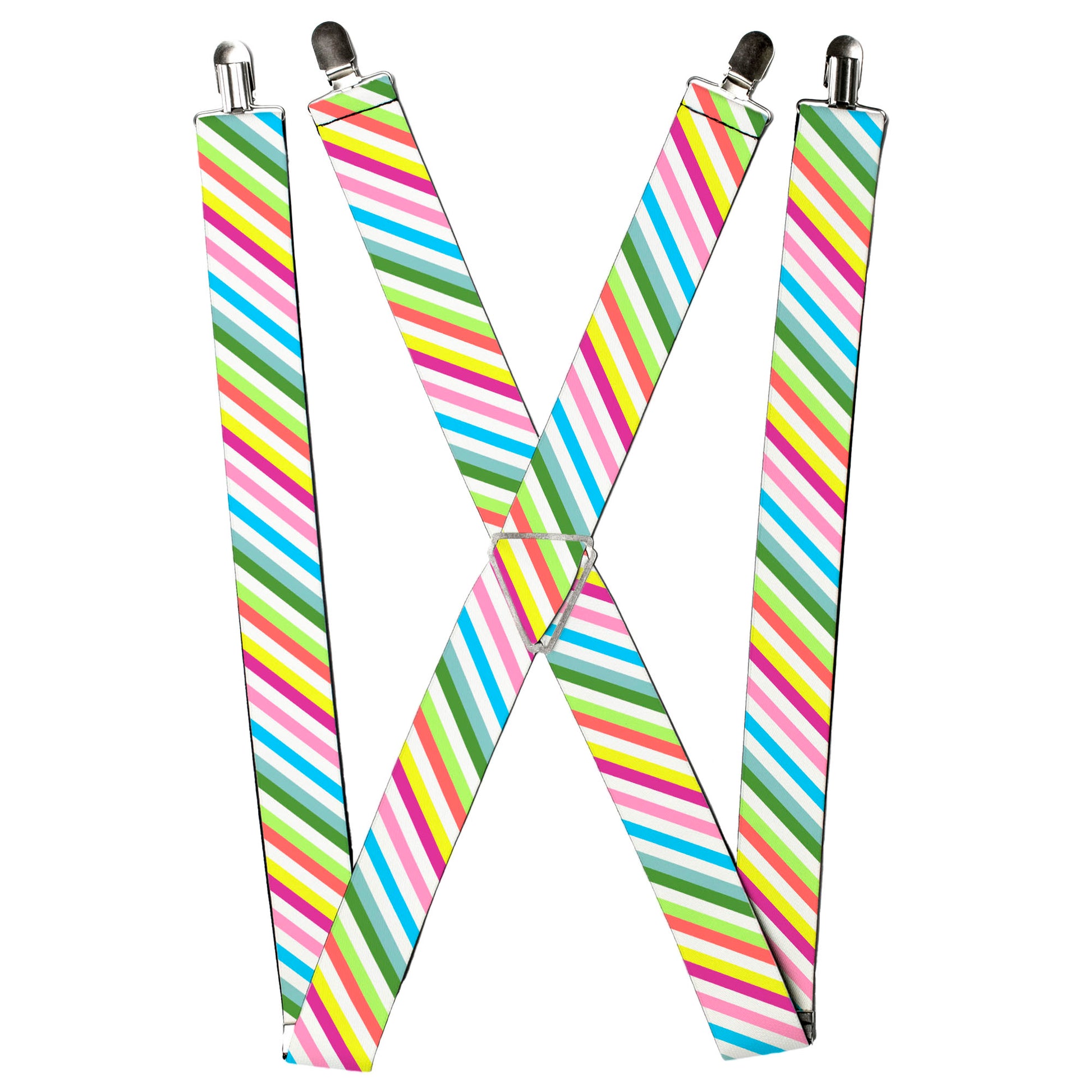 Suspenders - Diagonal Stripes White/Multi Color Suspenders Buckle-Down