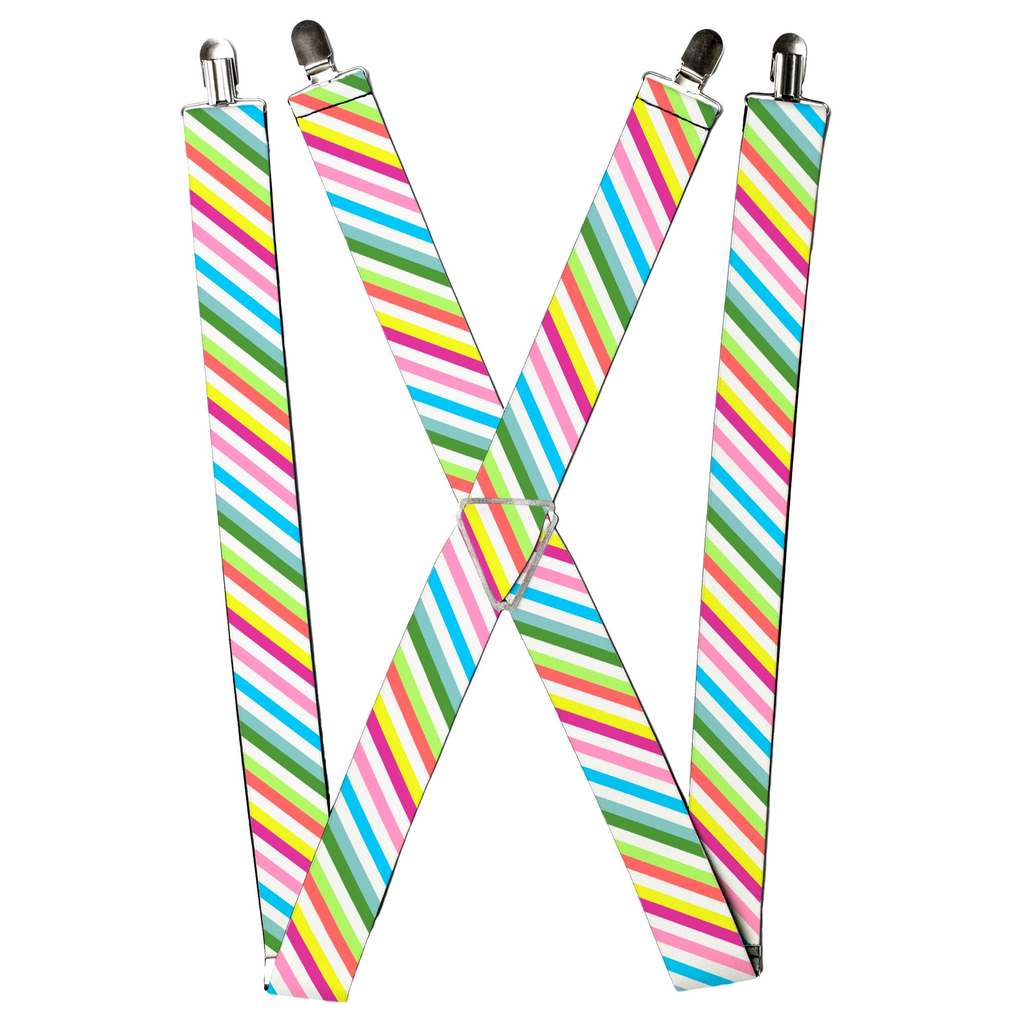 Suspenders - Diagonal Stripes White/Multi Color Suspenders Buckle-Down