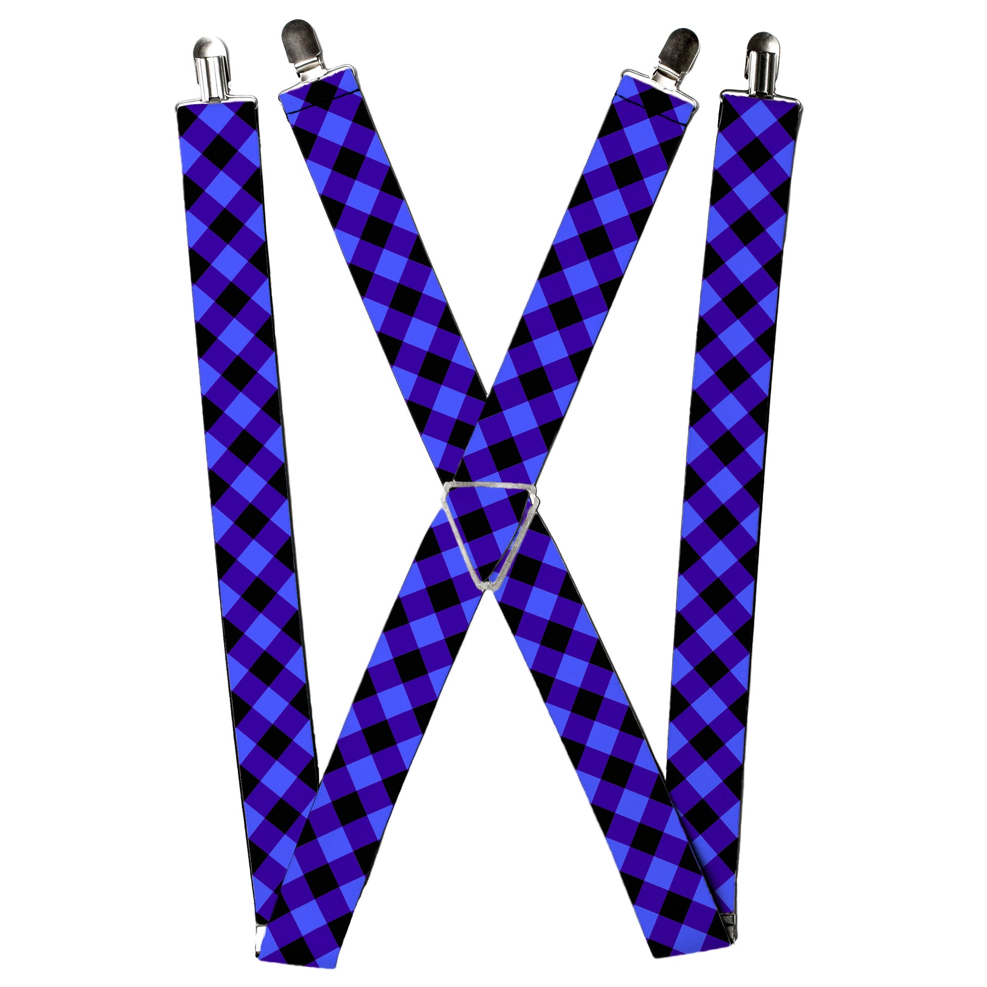 Suspenders - Diagonal Buffalo Plaid Black/Blue Suspenders Buckle-Down