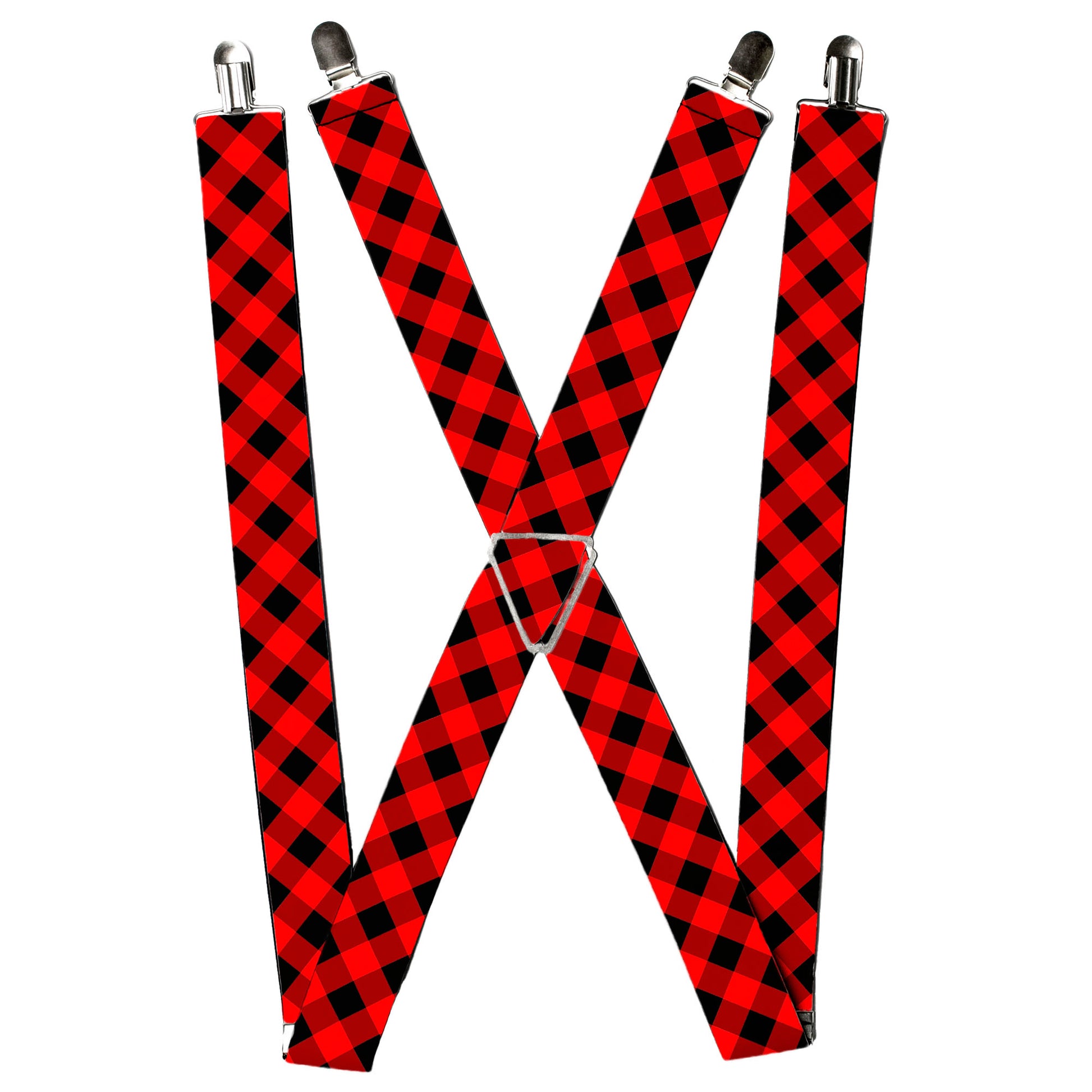 Suspenders - Diagonal Buffalo Plaid Black/Red Suspenders Buckle-Down