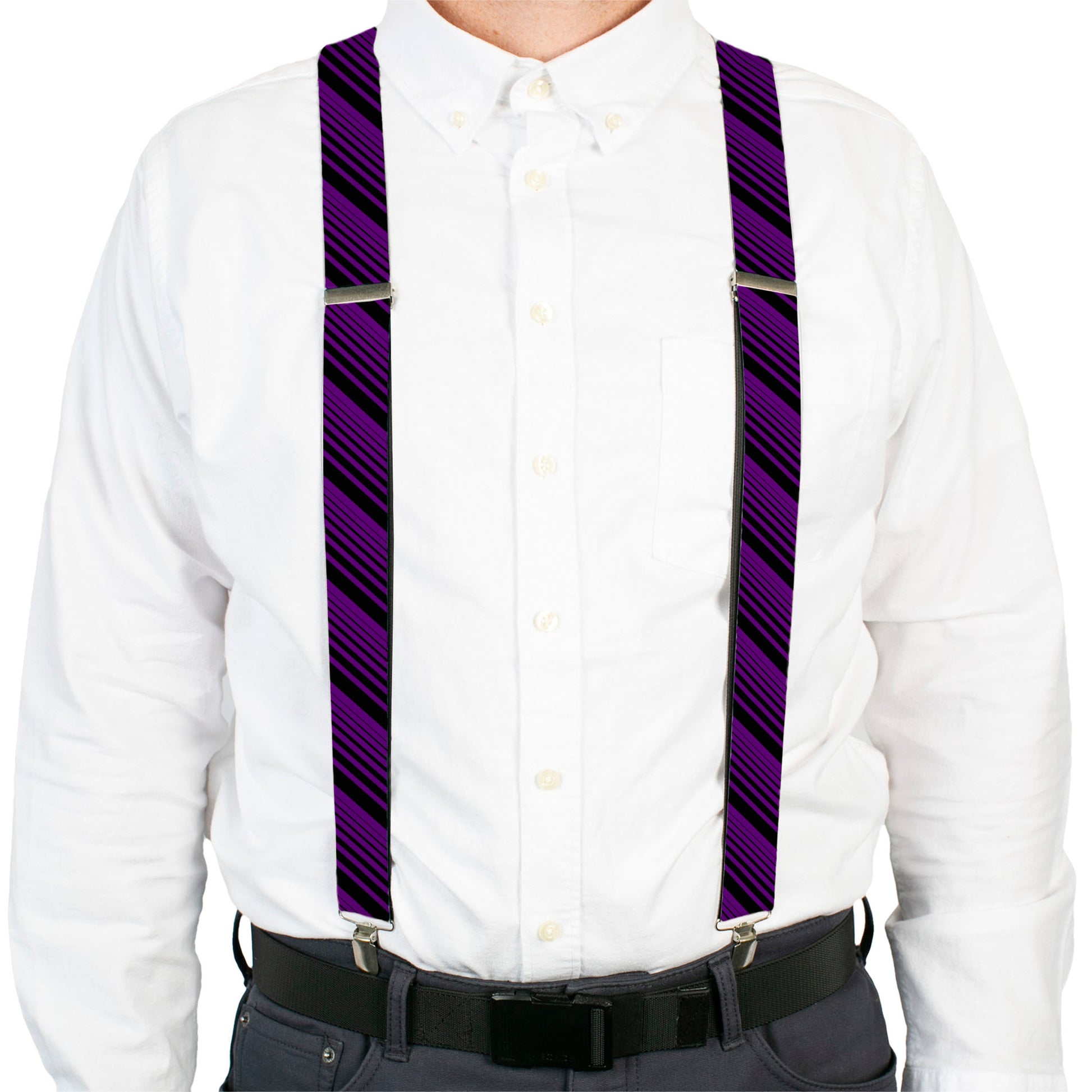 Suspenders - Diagonal Stripes Black/Purple Suspenders Buckle-Down