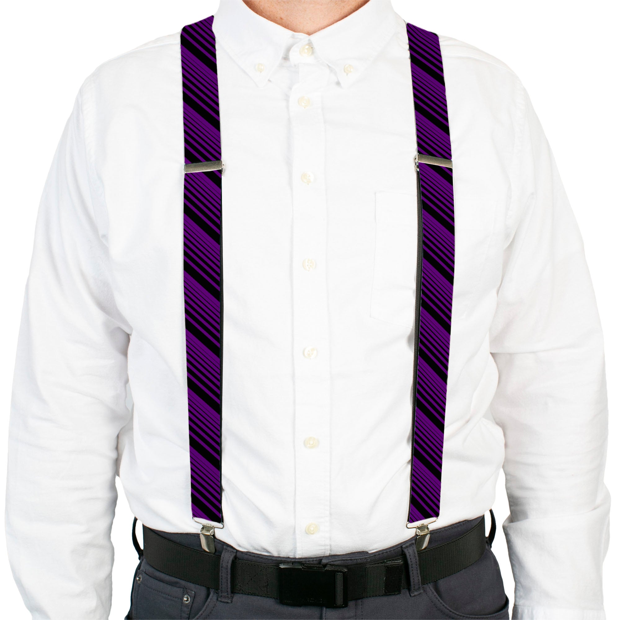 Suspenders - Diagonal Stripes Black/Purple Suspenders Buckle-Down