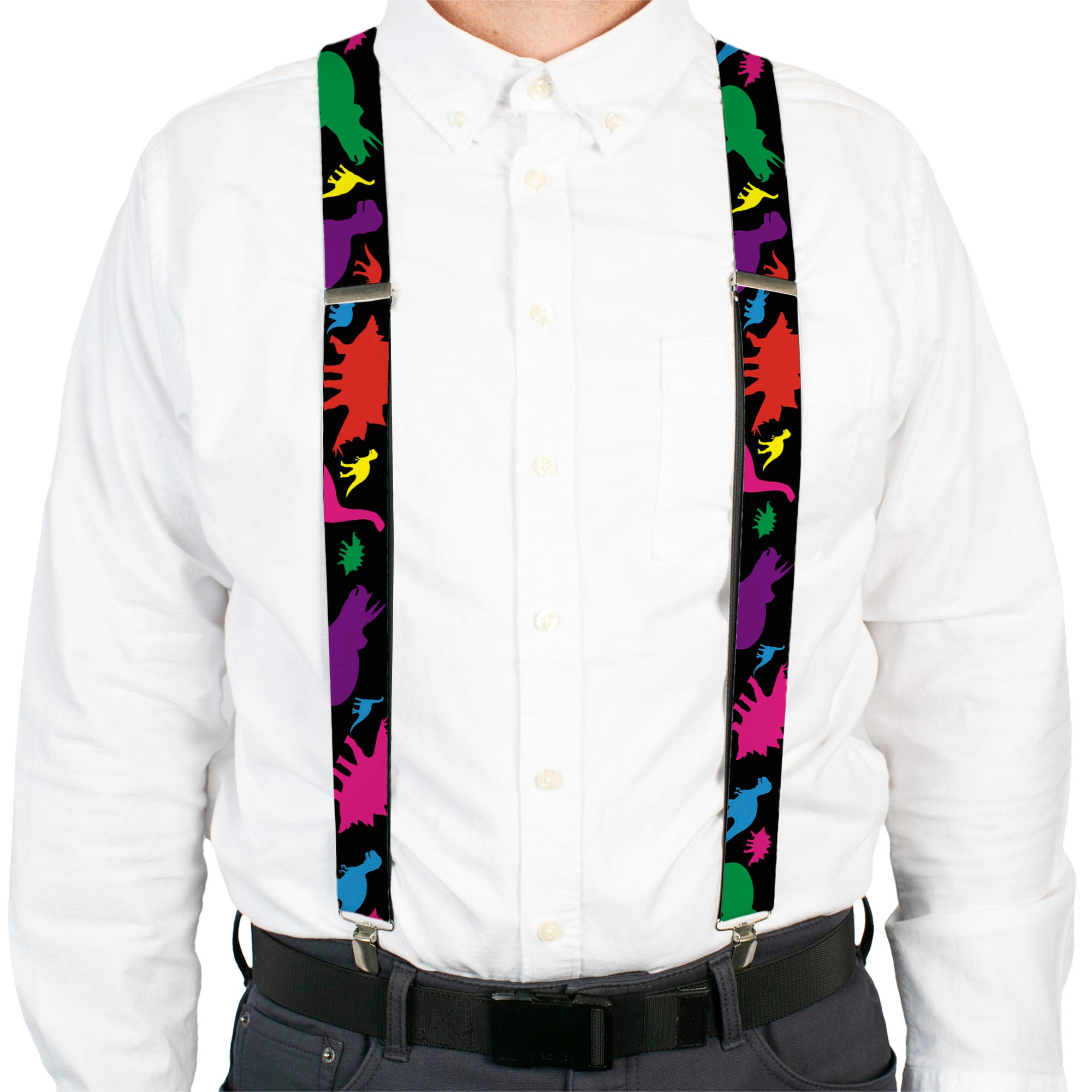 Suspenders - Dinosaur Silhouette Black/Multi Color Suspenders Buckle-Down
