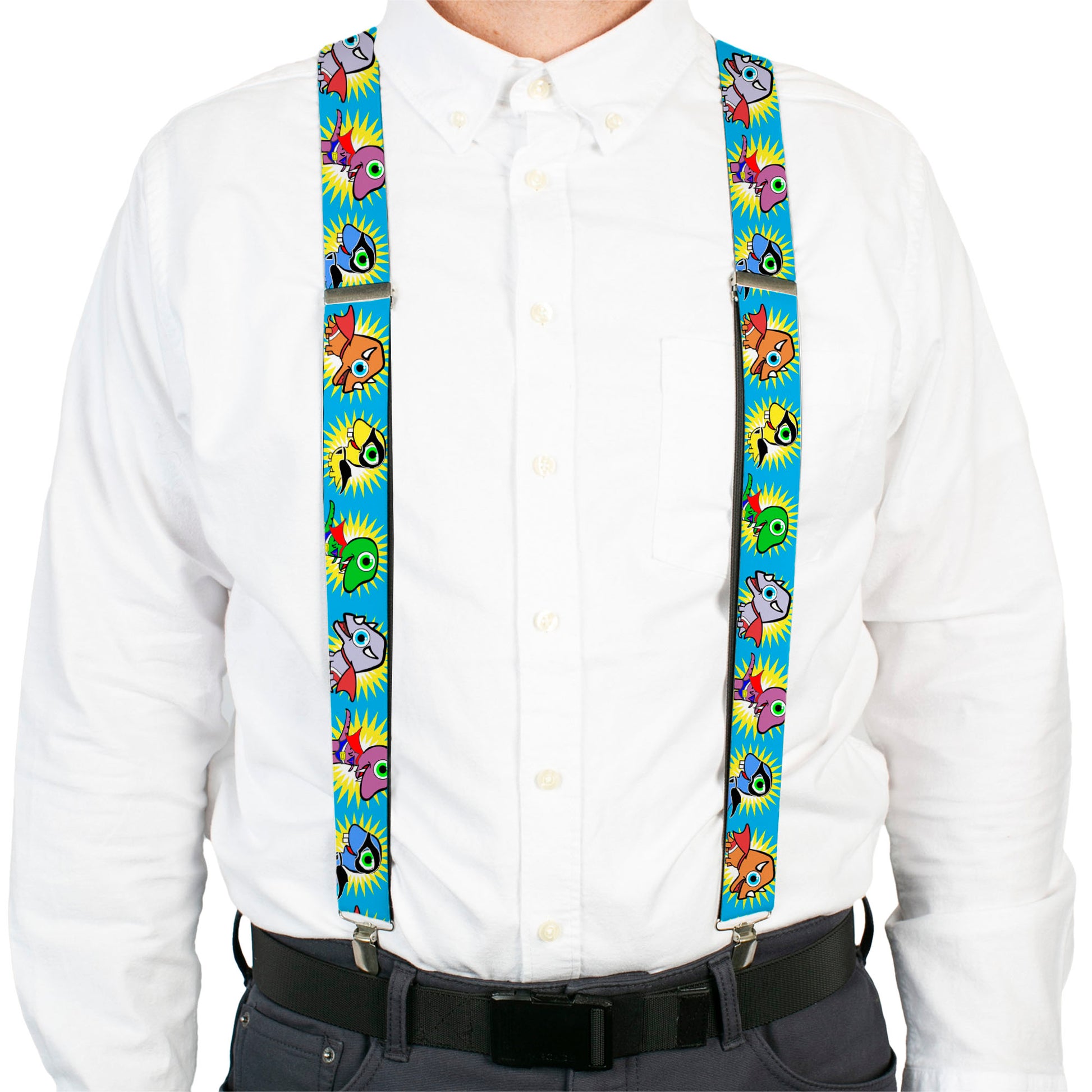Suspenders - Dinosaur Superhero Baby Blue Suspenders Buckle-Down