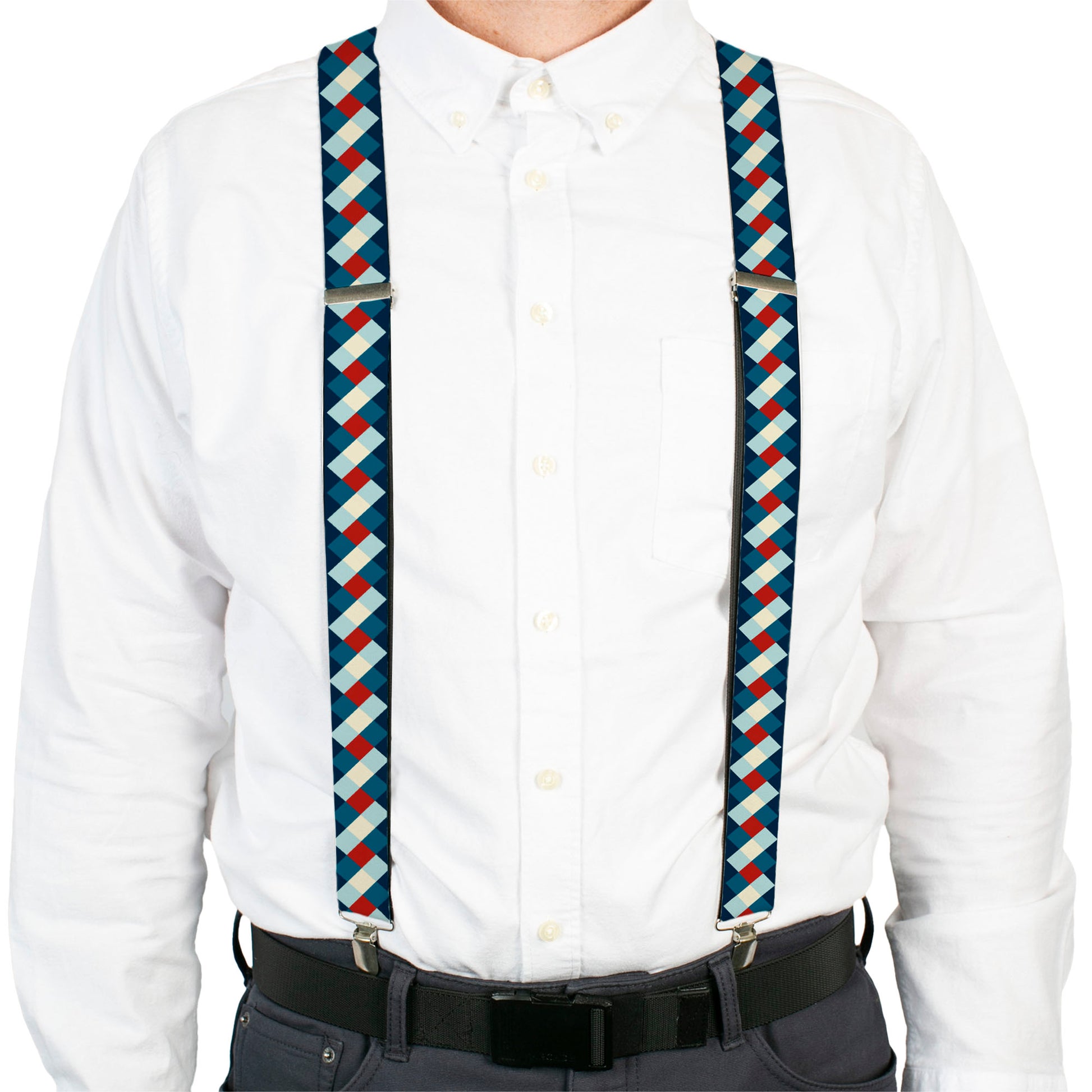 Suspenders - Diamond Plaid Blues/Khaki/Red Suspenders Buckle-Down