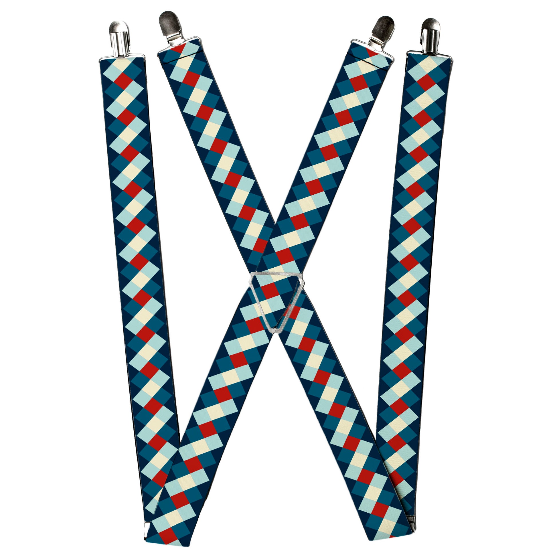 Suspenders - Diamond Plaid Blues/Khaki/Red Suspenders Buckle-Down