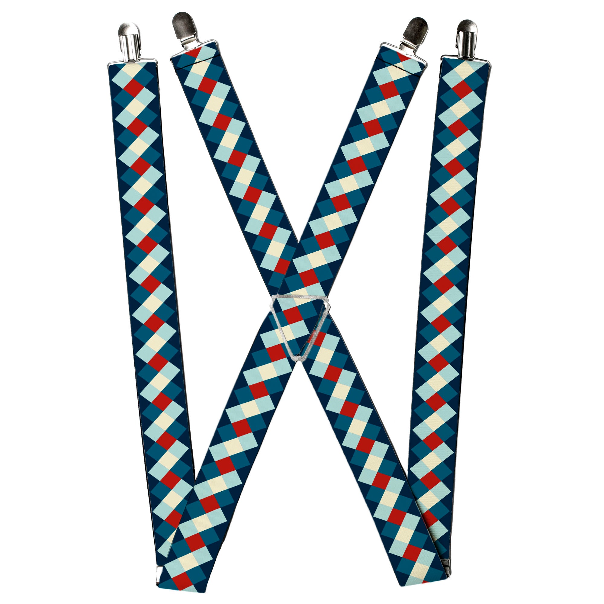 Suspenders - Diamond Plaid Blues/Khaki/Red Suspenders Buckle-Down