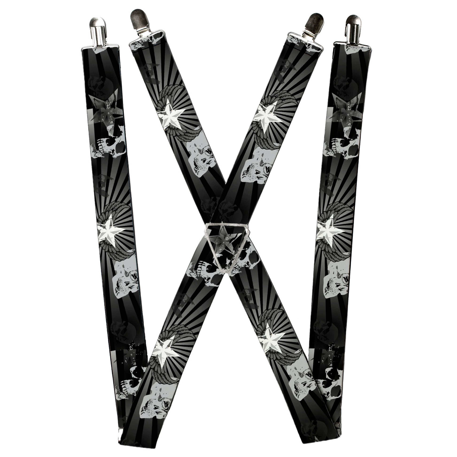 Suspenders - Die Hard Skulls & Stars1 Black/Grays Suspenders Buckle-Down
