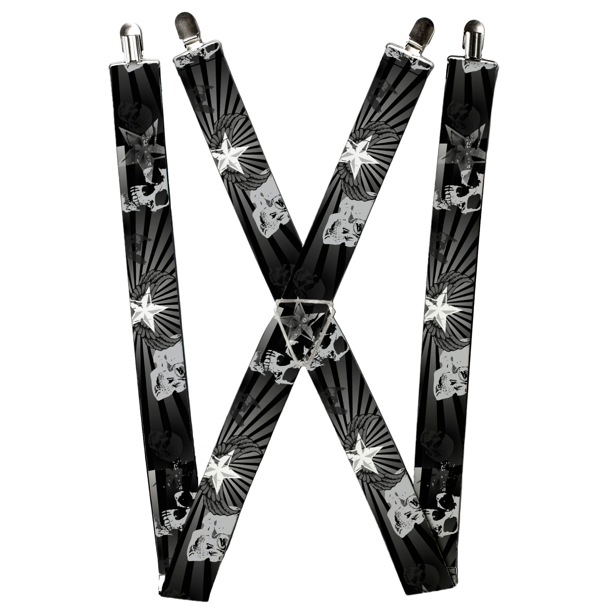 Suspenders - Die Hard Skulls & Stars1 Black/Grays Suspenders Buckle-Down