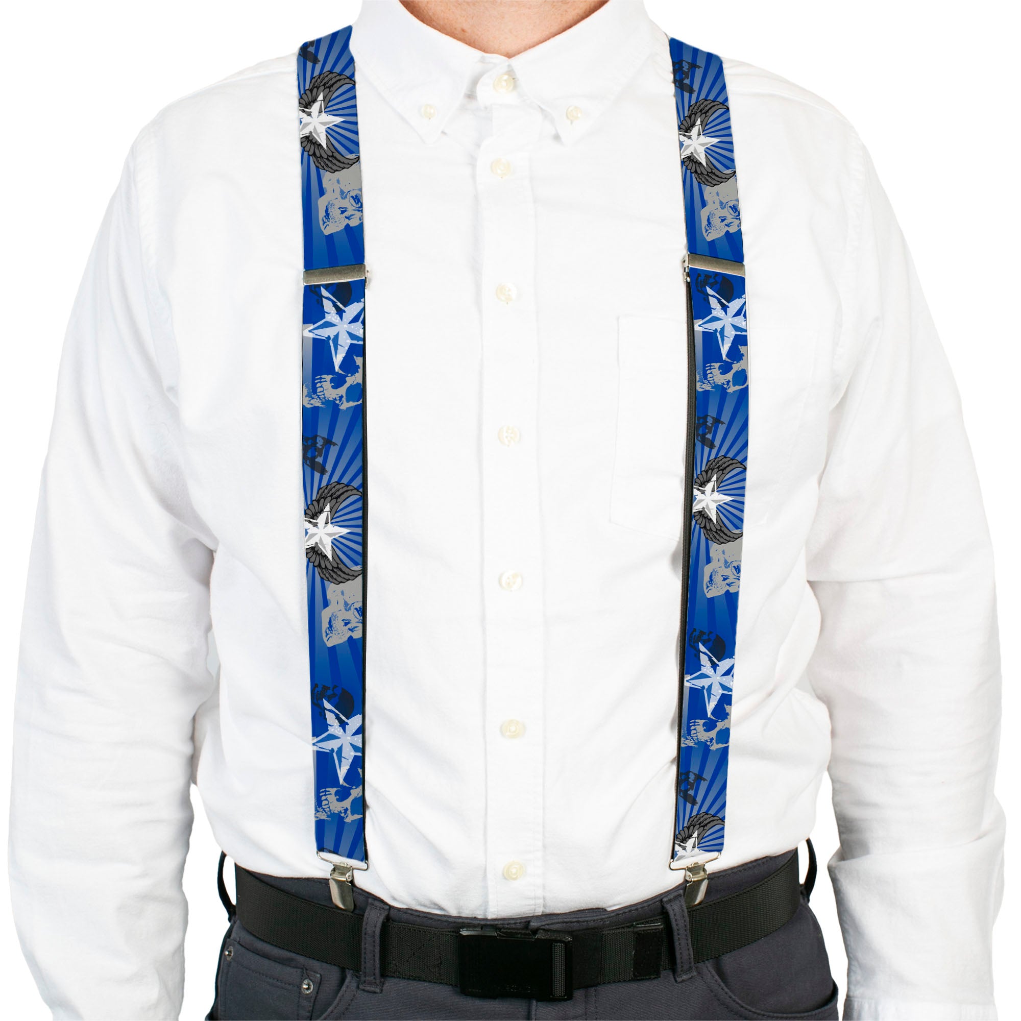 Suspenders - Die Hard Skulls & Stars1 Blue/Grays Suspenders Buckle-Down
