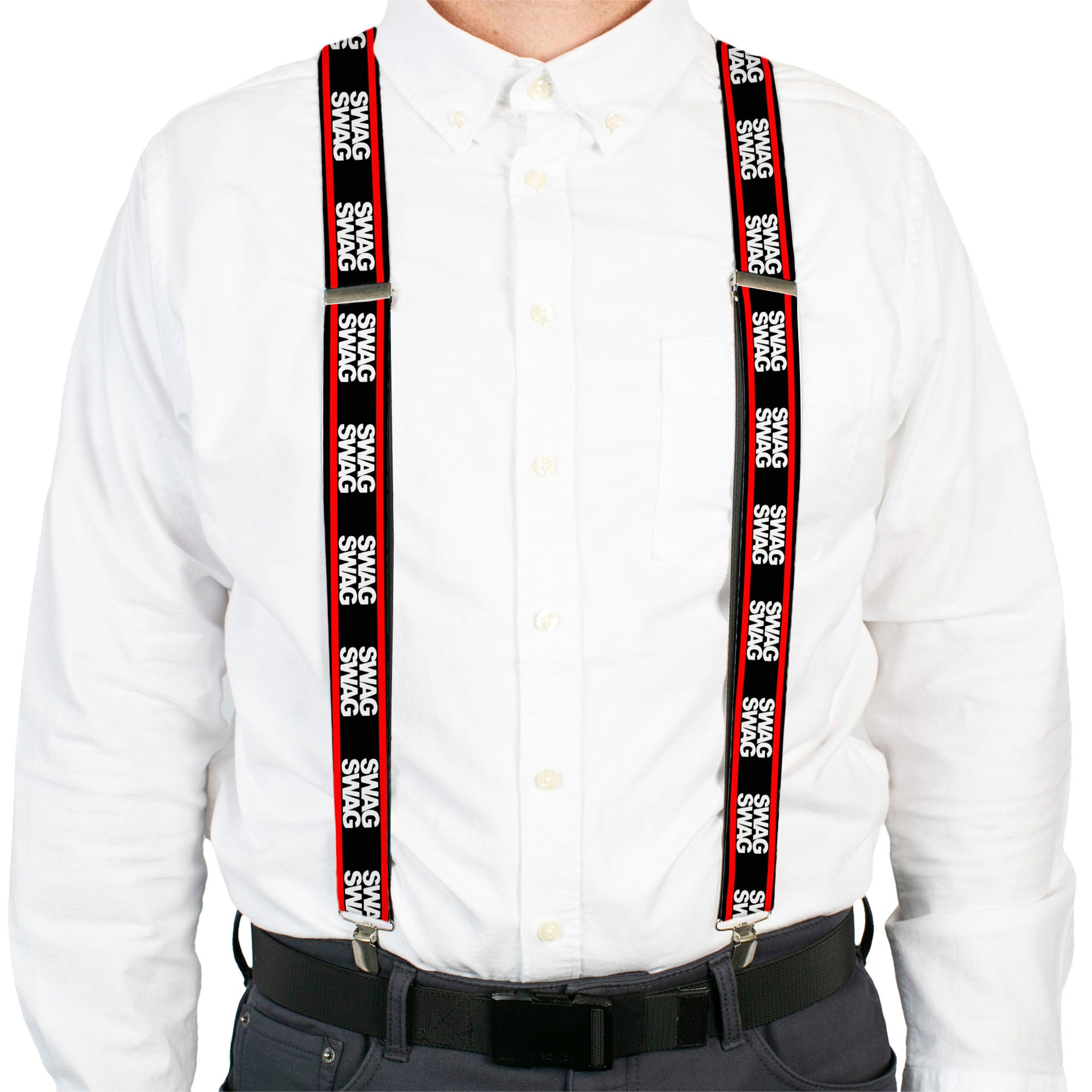 Suspenders - Double SWAG Black/White/Red Stripe Suspenders Buckle-Down