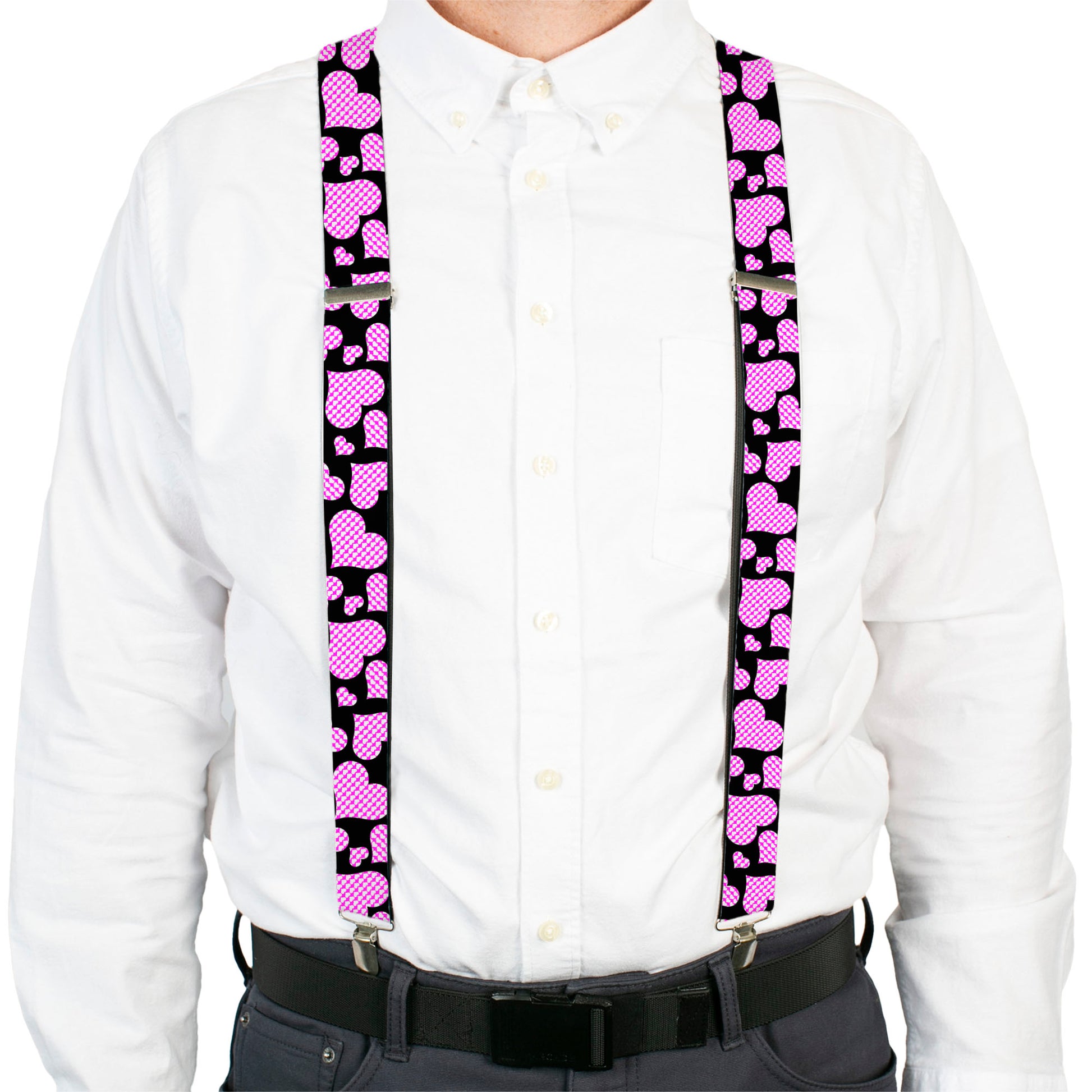 Suspenders - Eighties Hearts Black/Fuchsia/White Suspenders Buckle-Down