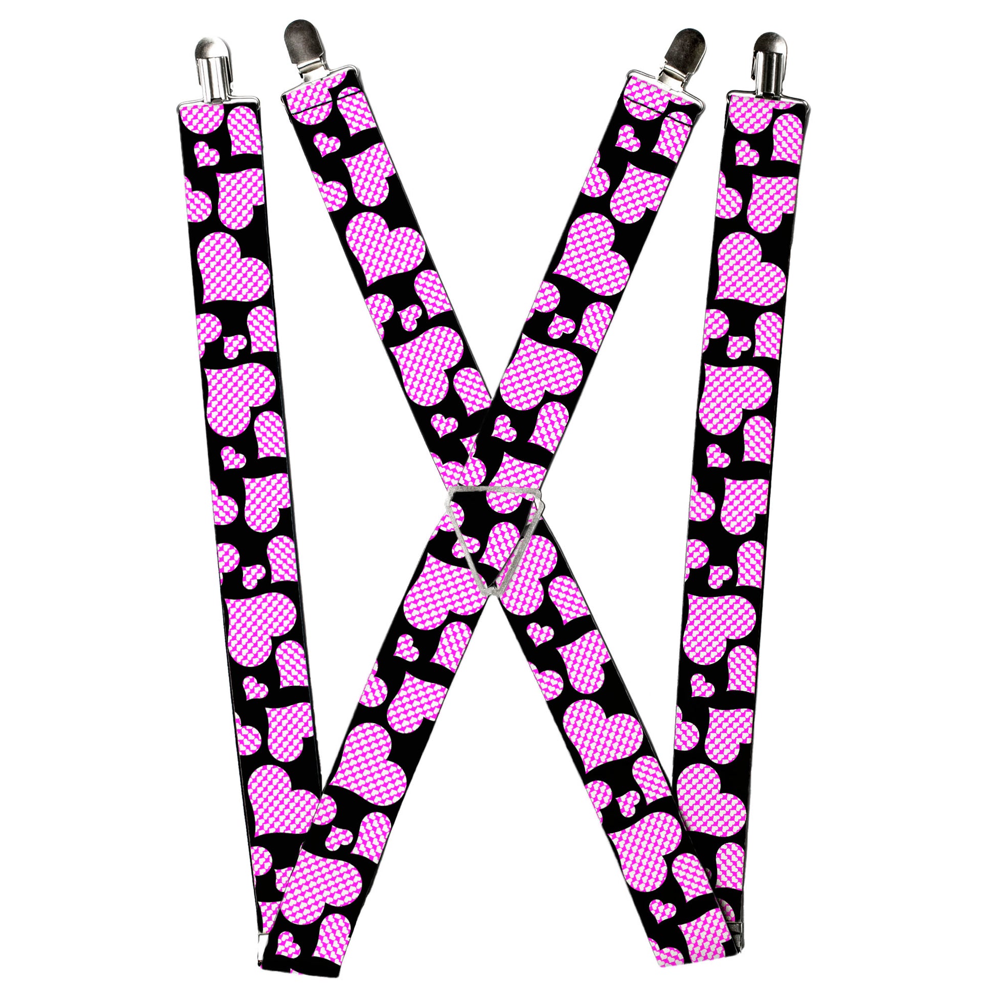 Suspenders - Eighties Hearts Black/Fuchsia/White Suspenders Buckle-Down