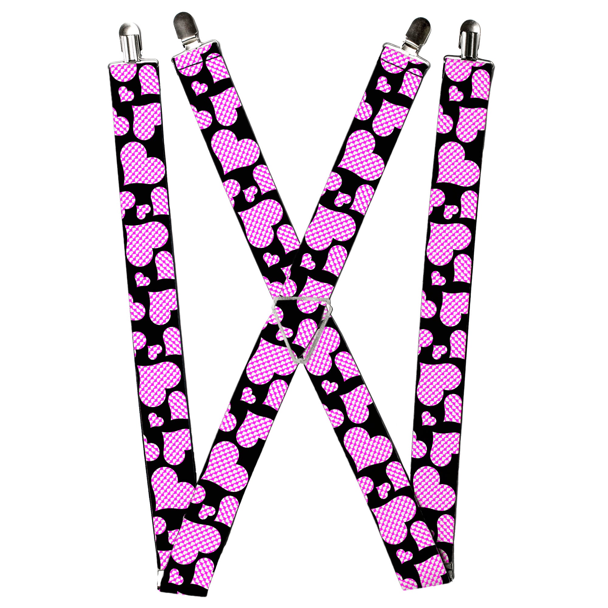 Suspenders - Eighties Hearts Black/Fuchsia/White Suspenders Buckle-Down