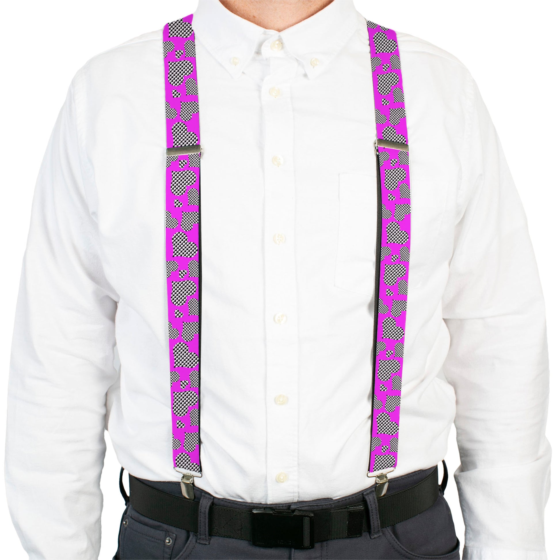 Suspenders - Eighties Hearts Fuchsia/Black/White Suspenders Buckle-Down