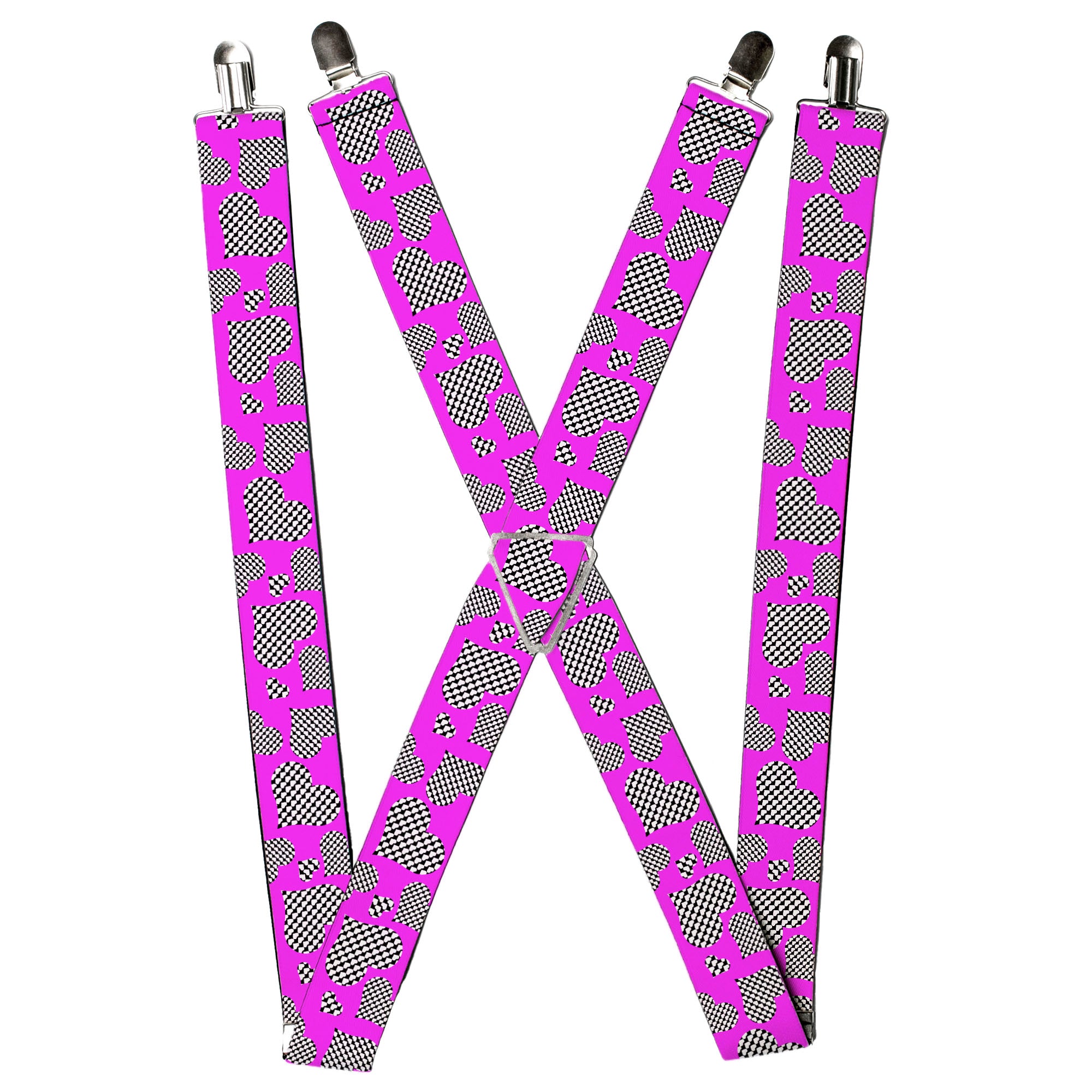 Suspenders - Eighties Hearts Fuchsia/Black/White Suspenders Buckle-Down