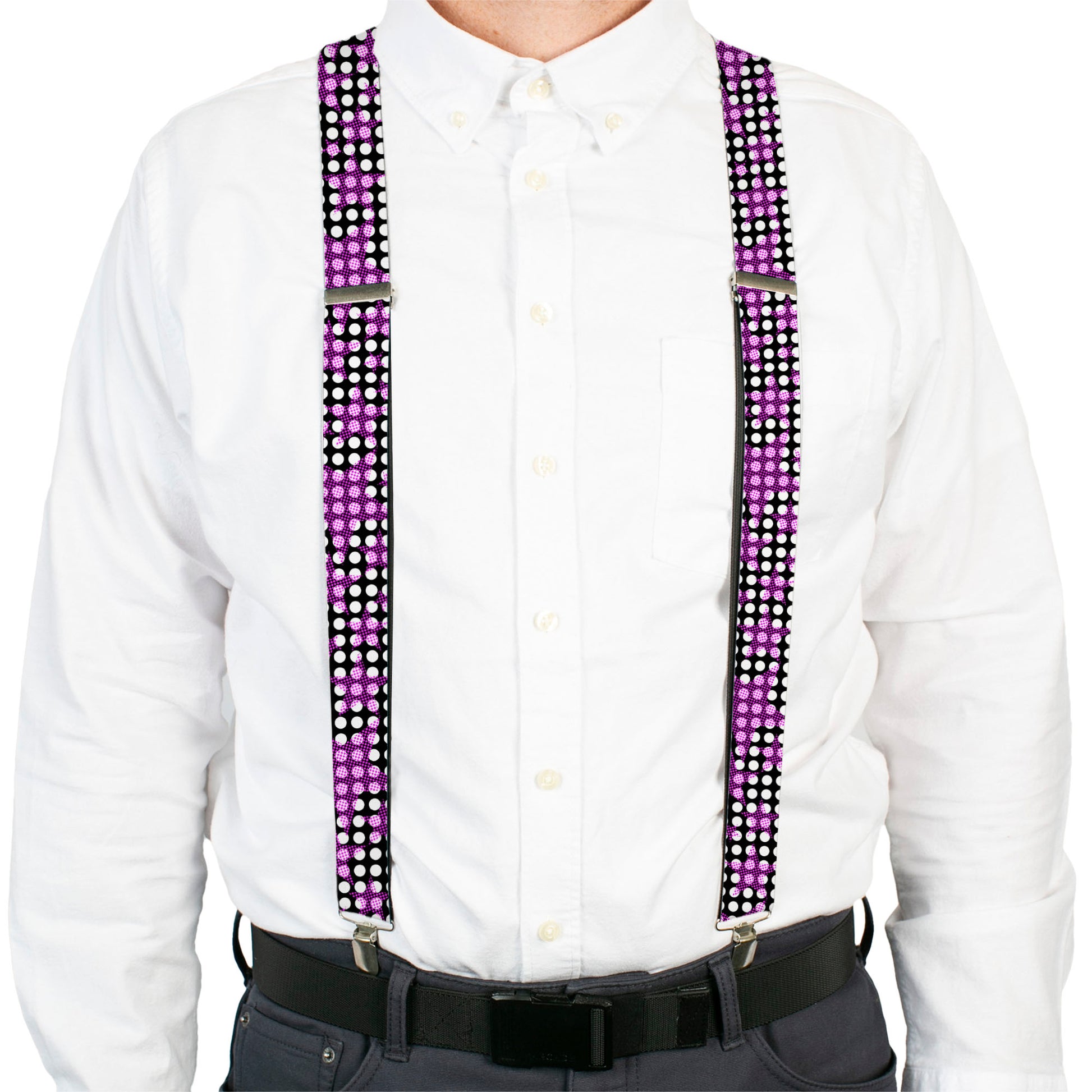 Suspenders - Eighties Stars1 Black/White/Fuchsia Suspenders Buckle-Down