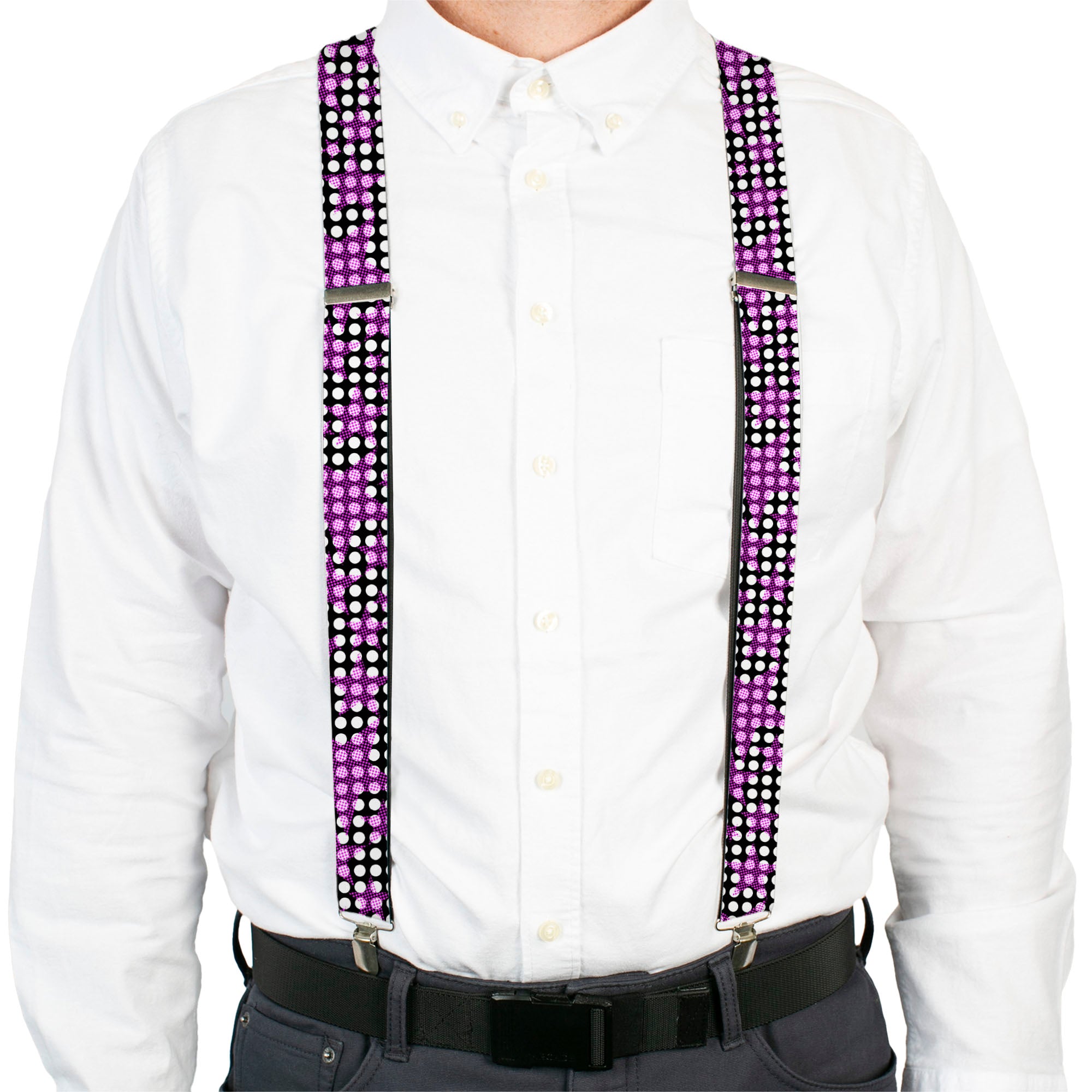 Suspenders - Eighties Stars1 Black/White/Fuchsia Suspenders Buckle-Down