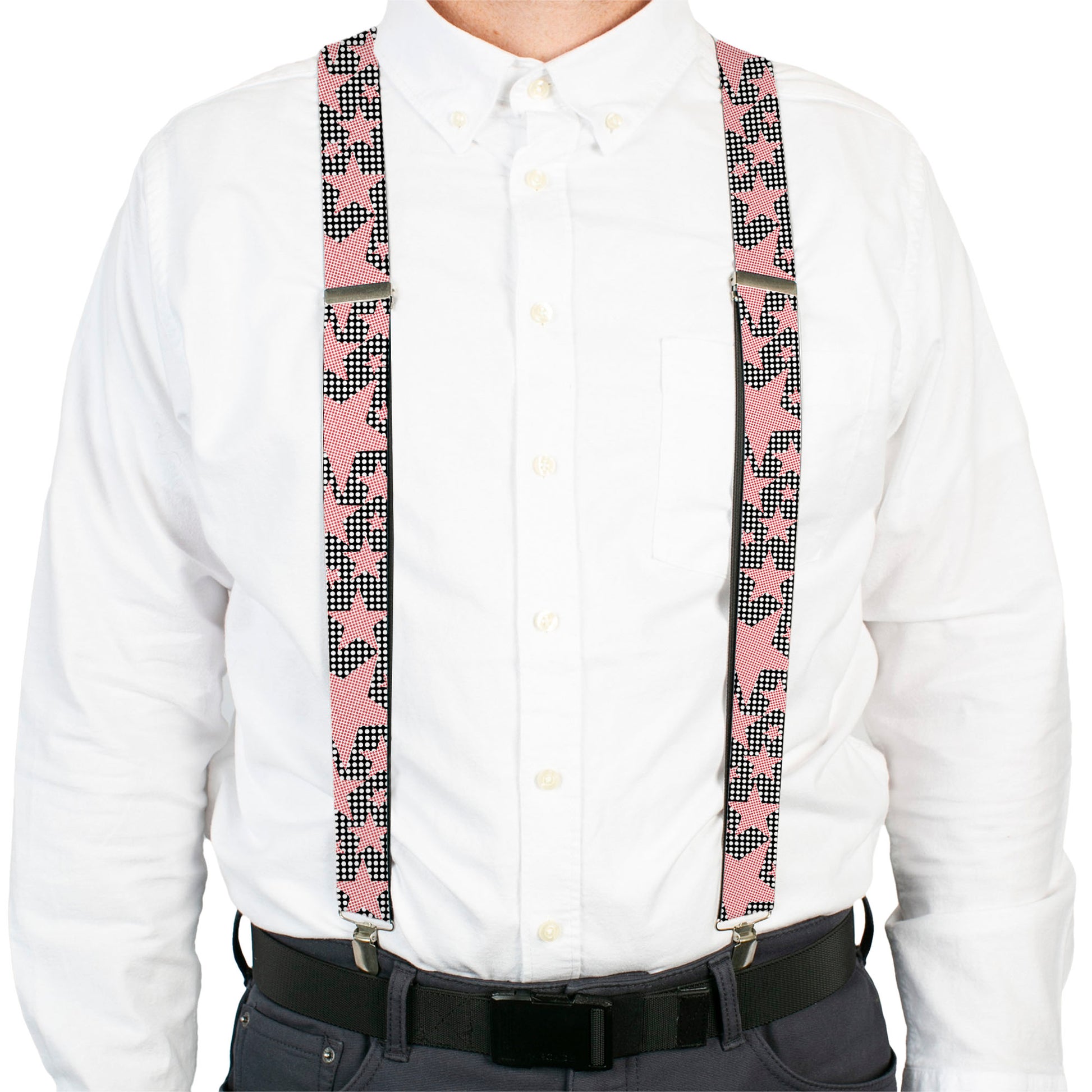 Suspenders - Eighties Stars2 Black/White/Red Suspenders Buckle-Down