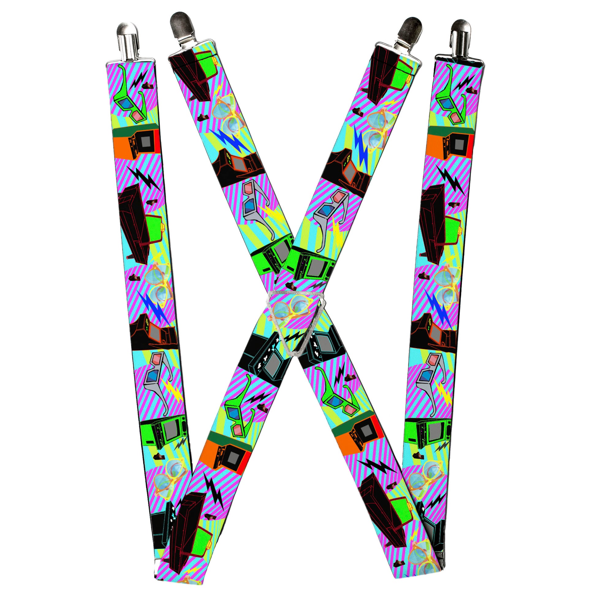 Suspenders - Eighties Arcade Multi Neon Stripes Suspenders Buckle-Down