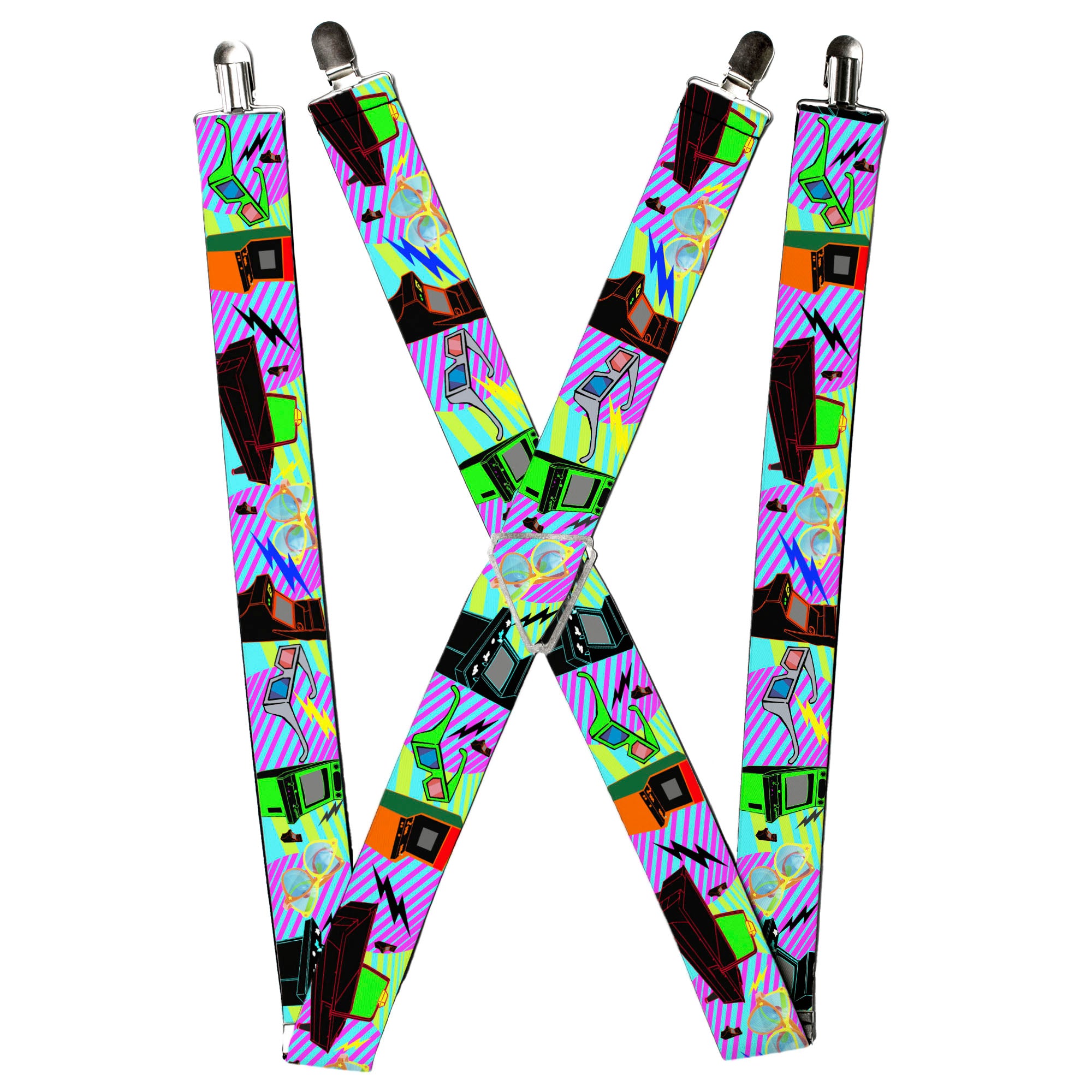 Suspenders - Eighties Arcade Multi Neon Stripes Suspenders Buckle-Down