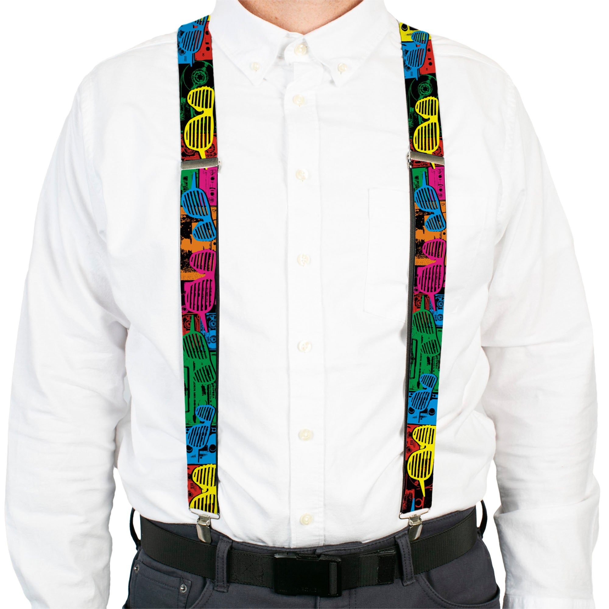 Suspenders - Eighties Shades Tapes Black/Neon Suspenders Buckle-Down