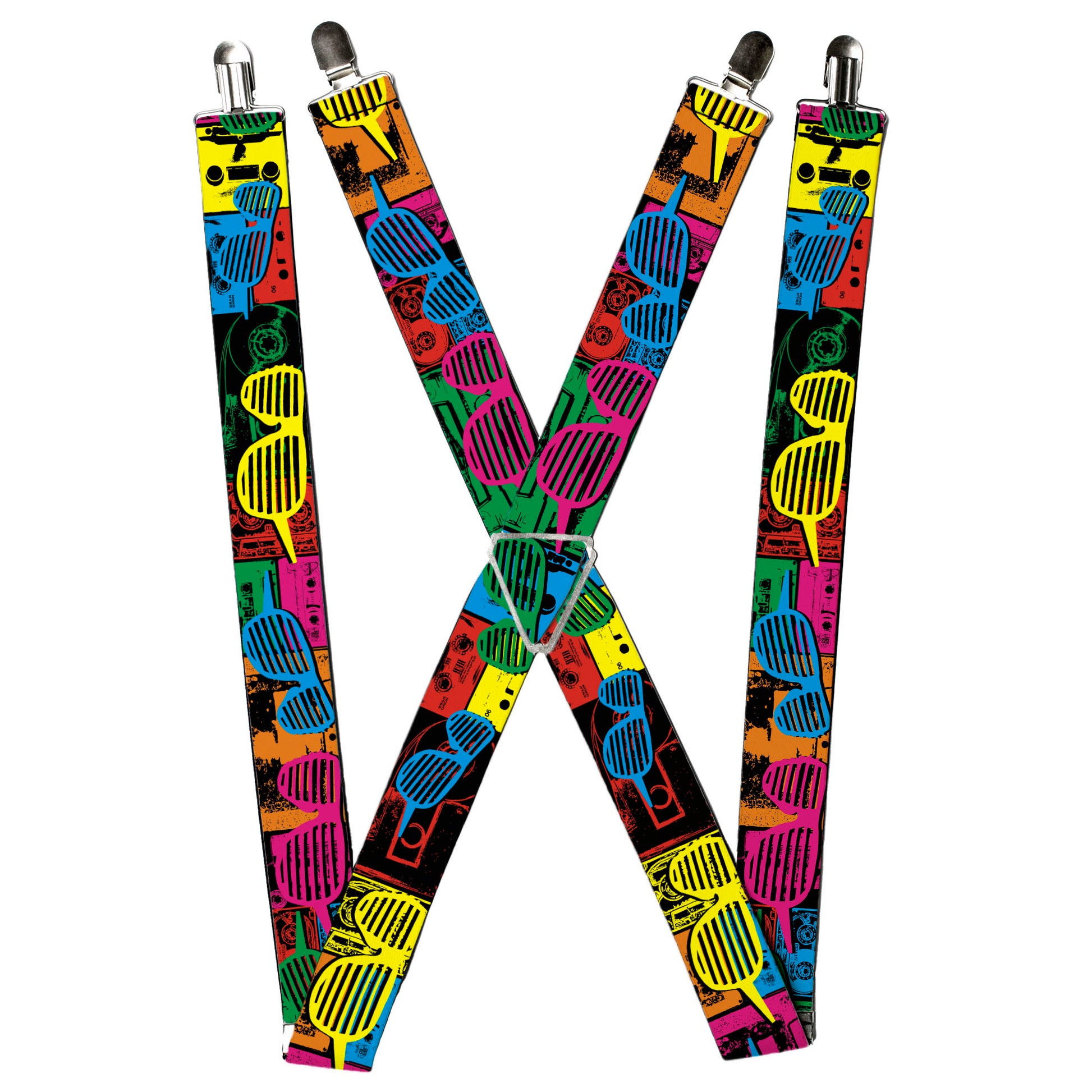 Suspenders - Eighties Shades Tapes Black/Neon Suspenders Buckle-Down