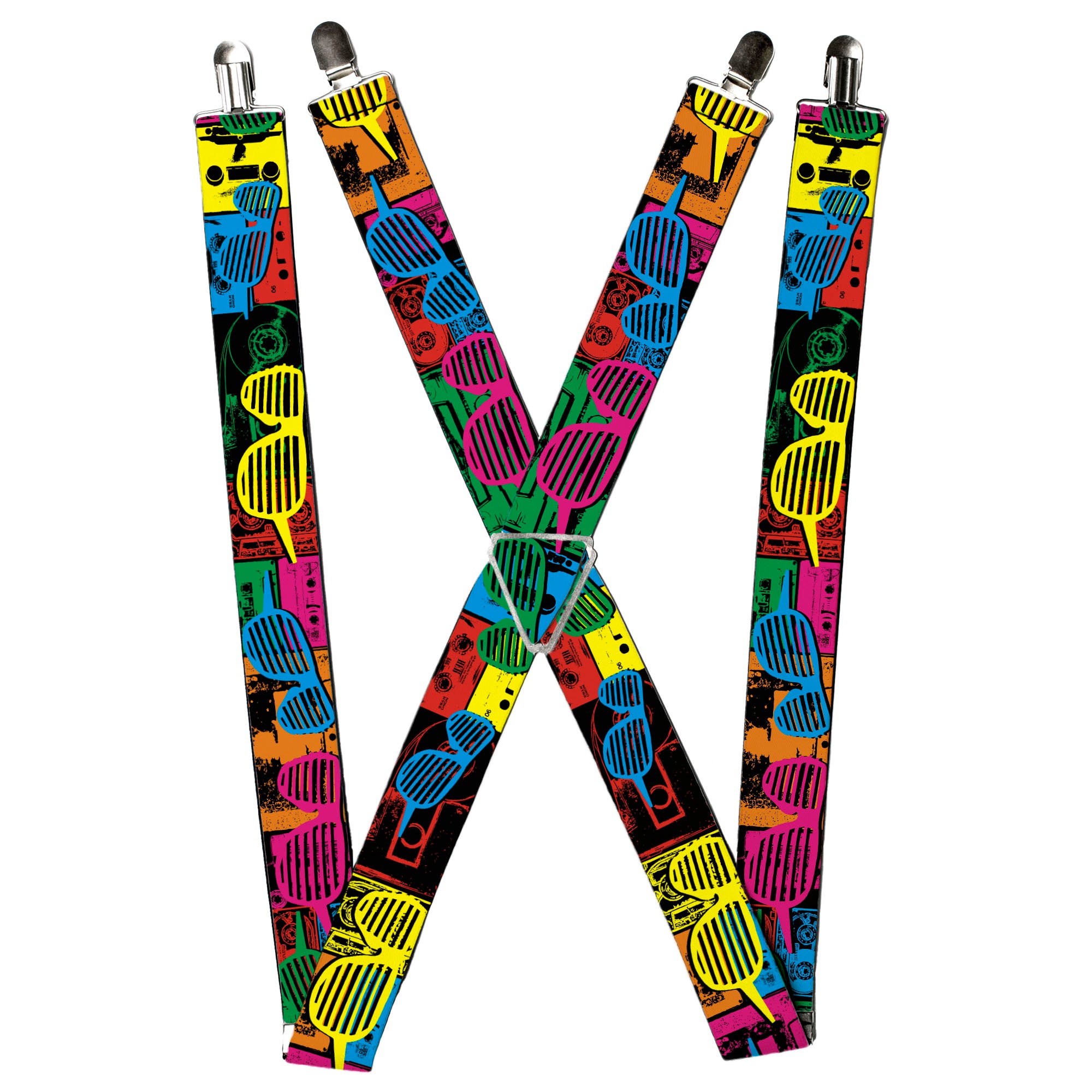 Suspenders - Eighties Shades Tapes Black/Neon Suspenders Buckle-Down
