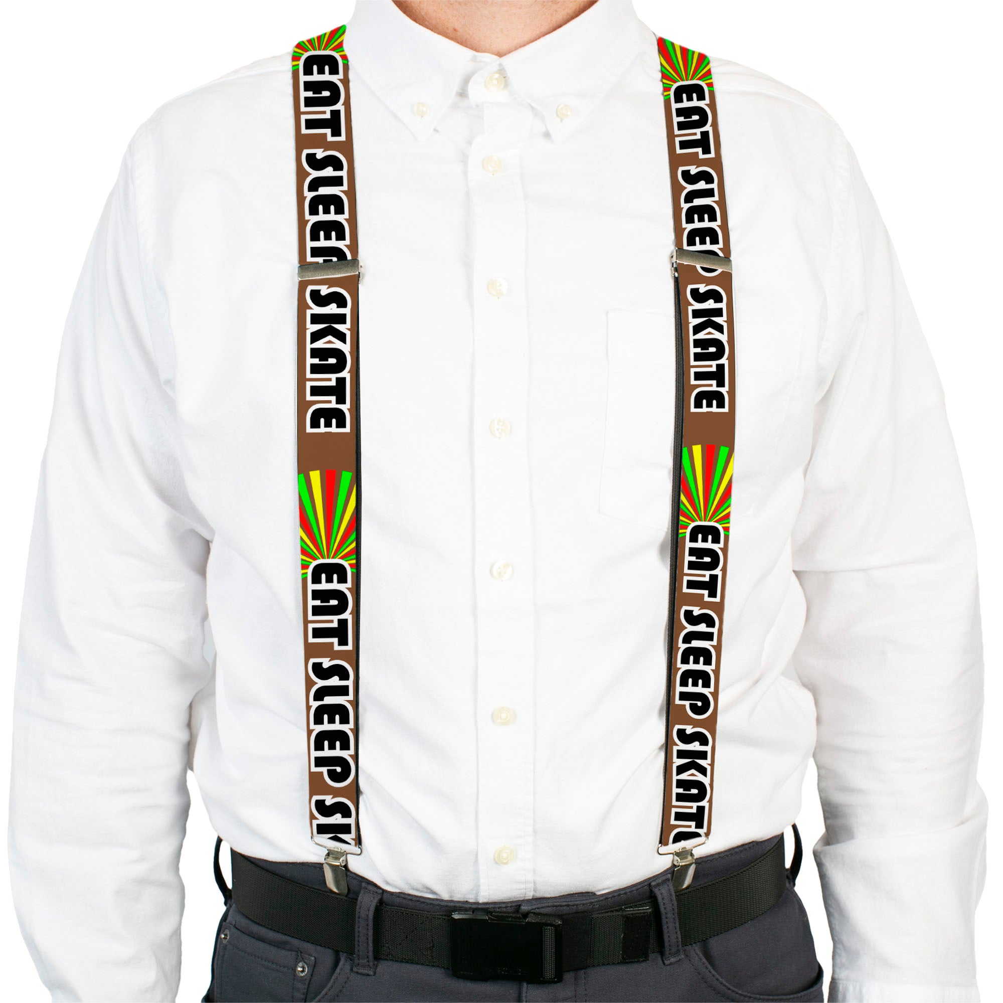 Suspenders - EAT SLEEP SKATE Brown/Rasta Burst Suspenders Buckle-Down