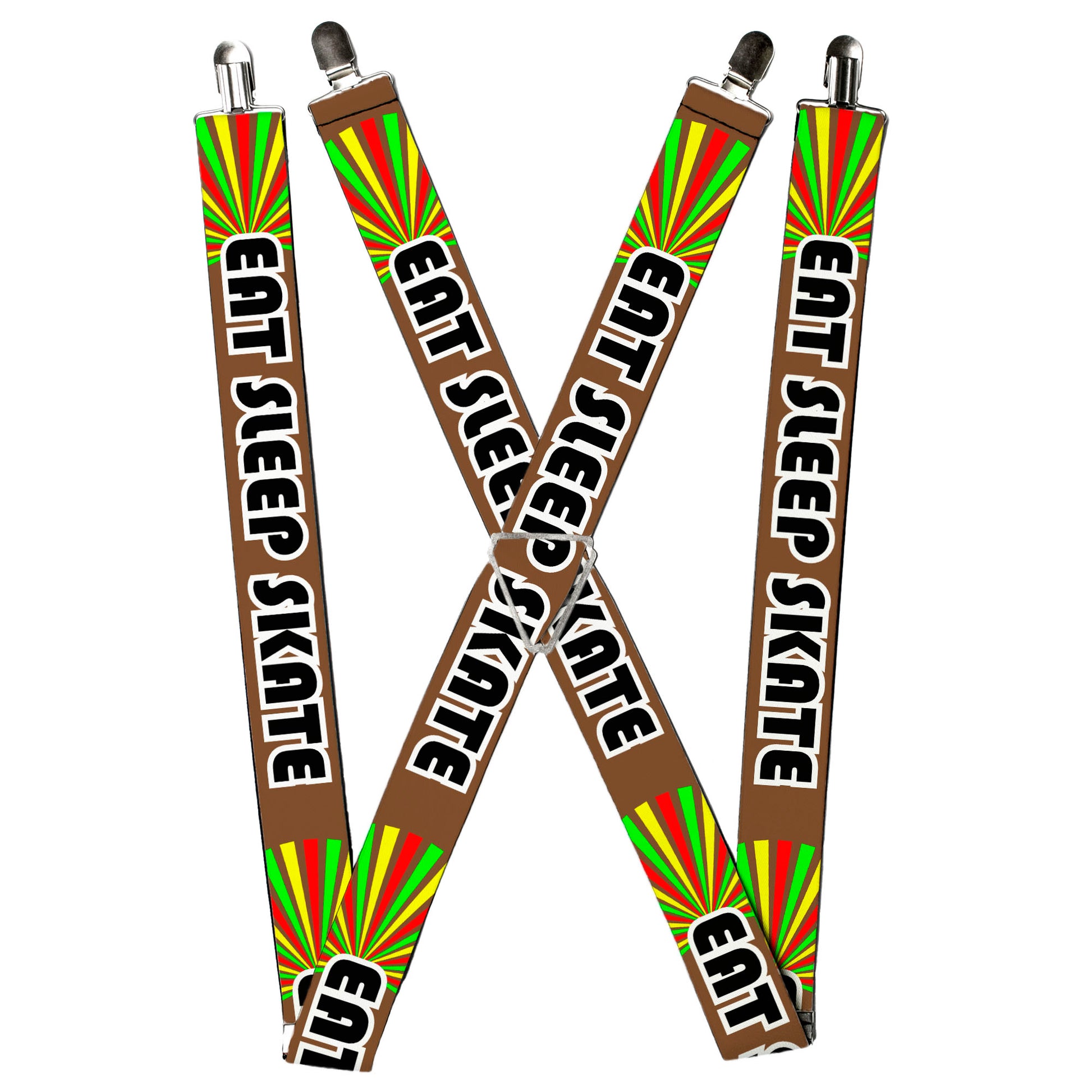 Suspenders - EAT SLEEP SKATE Brown/Rasta Burst Suspenders Buckle-Down