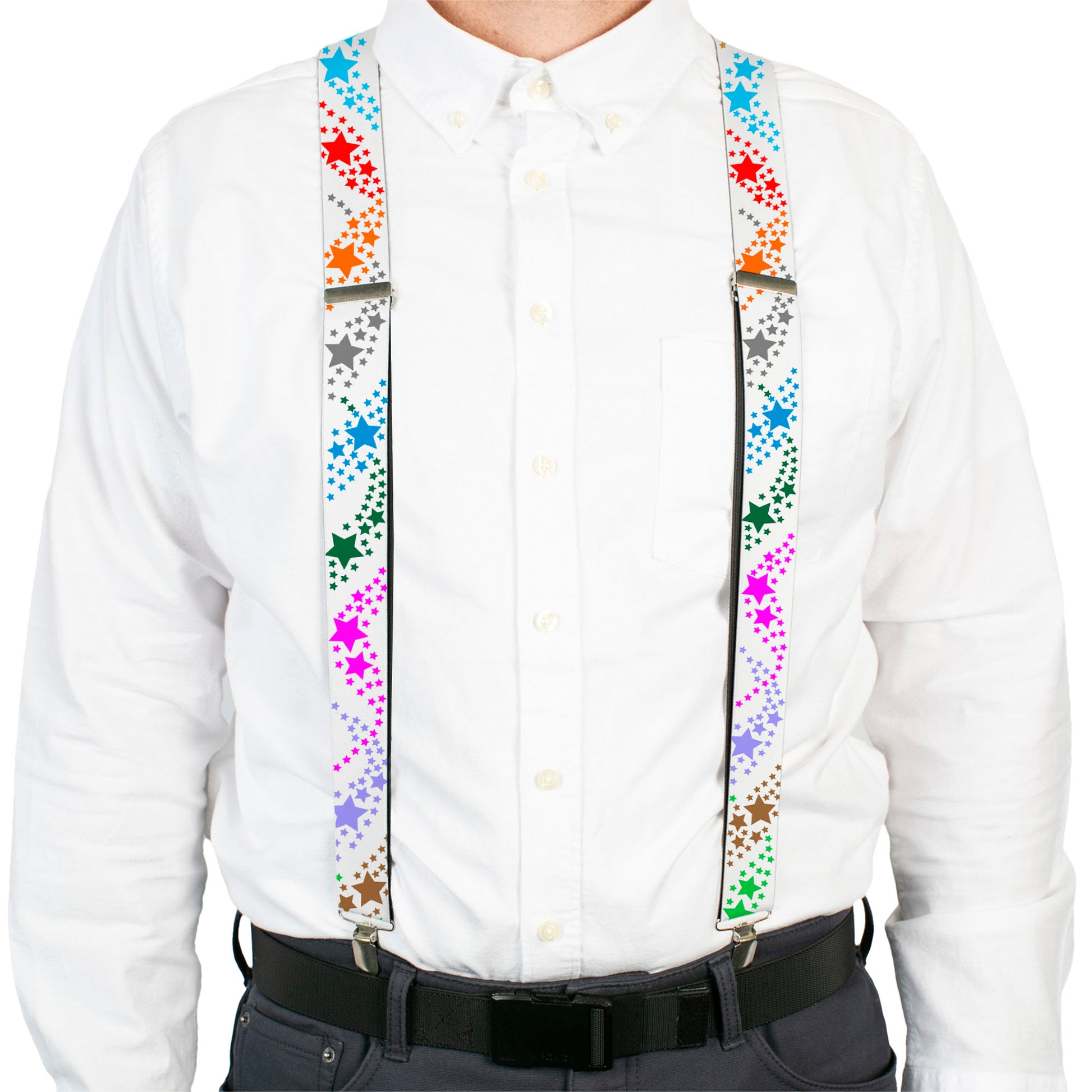 Suspenders - Falling Stars White/Multi Color Suspenders Buckle-Down