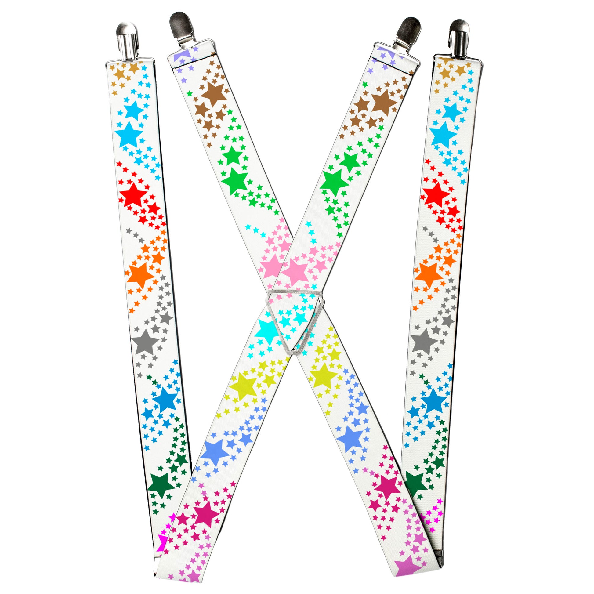 Suspenders - Falling Stars White/Multi Color Suspenders Buckle-Down