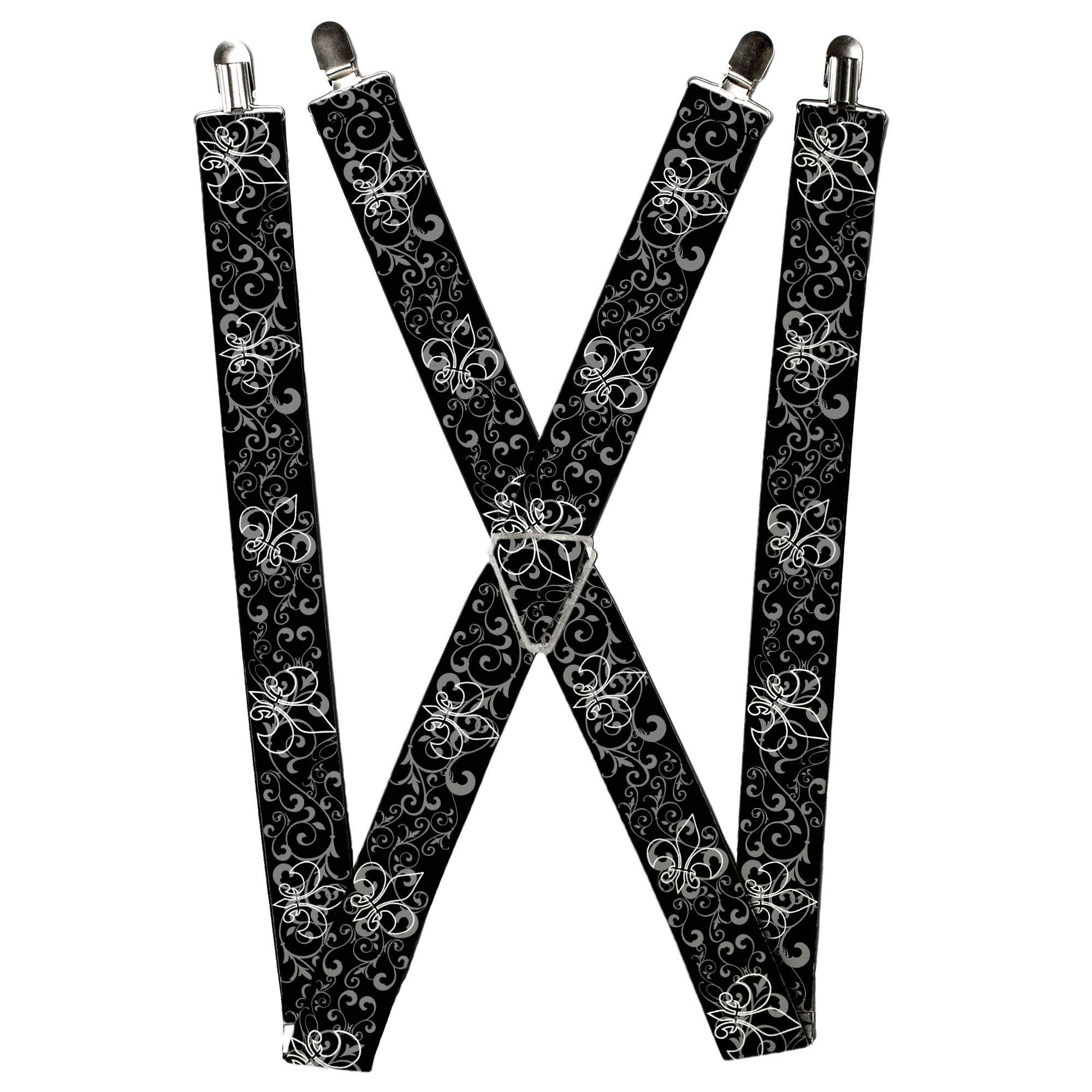 Suspenders - Fleur-de-Lis Outline w/Filigree Black/Gray
