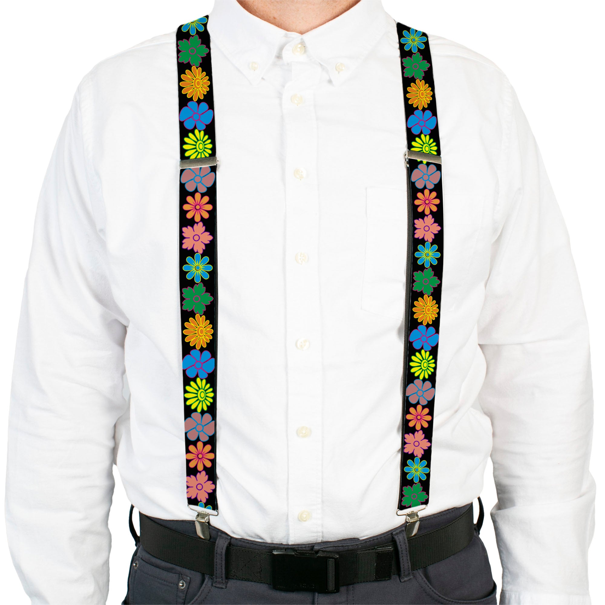 Suspenders - Flowers Black/Multi Color Suspenders Buckle-Down