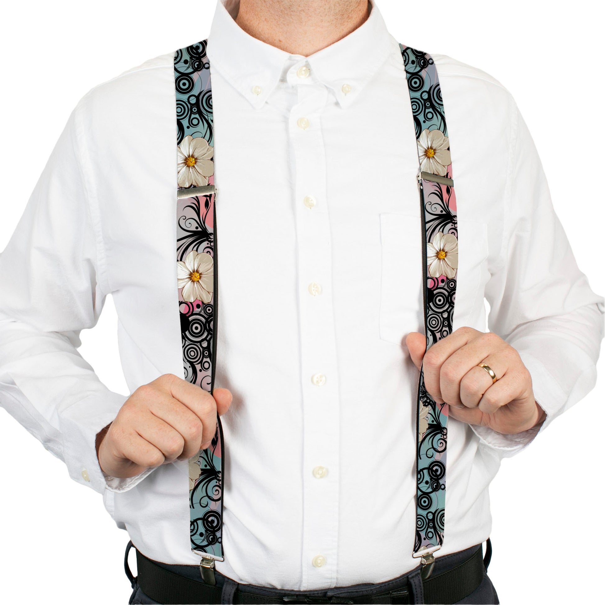 Suspenders - 1.5" - Flowers w/Filigree Pink Suspenders Buckle-Down