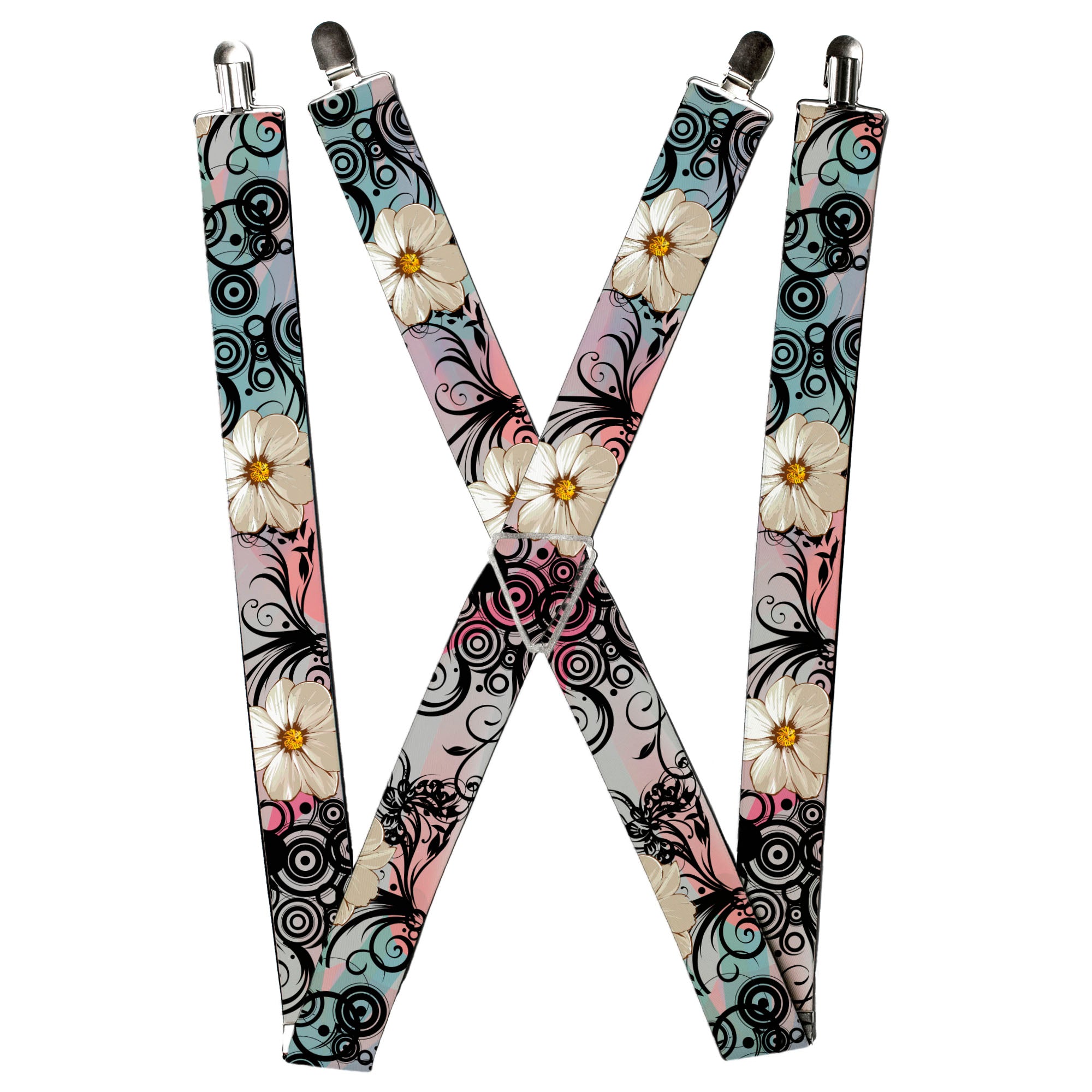 Suspenders - 1.5" - Flowers w/Filigree Pink Suspenders Buckle-Down