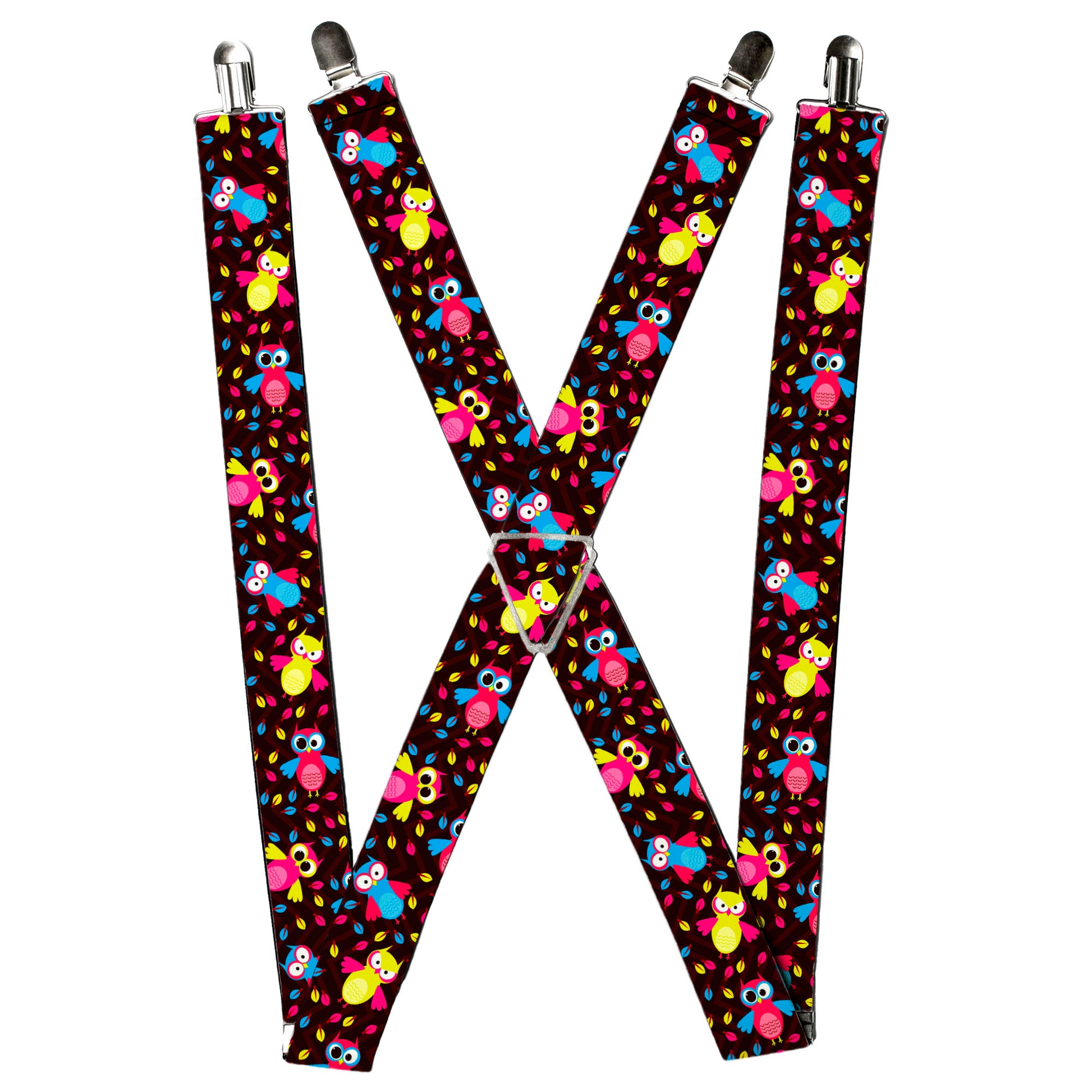 Suspenders - Flying Owls w/Leaves Black/Multi Color Suspenders Buckle-Down