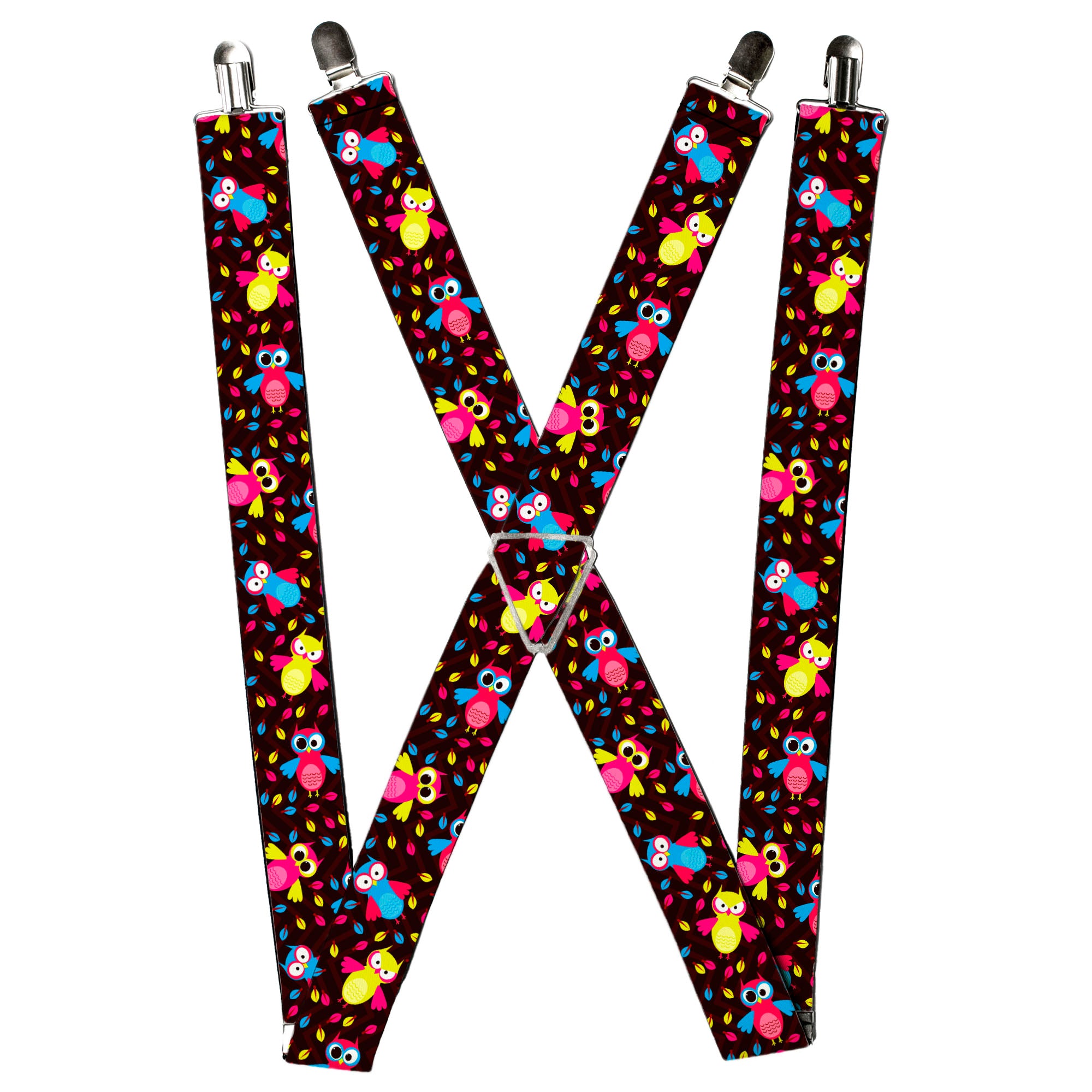 Suspenders - Flying Owls w/Leaves Black/Multi Color Suspenders Buckle-Down