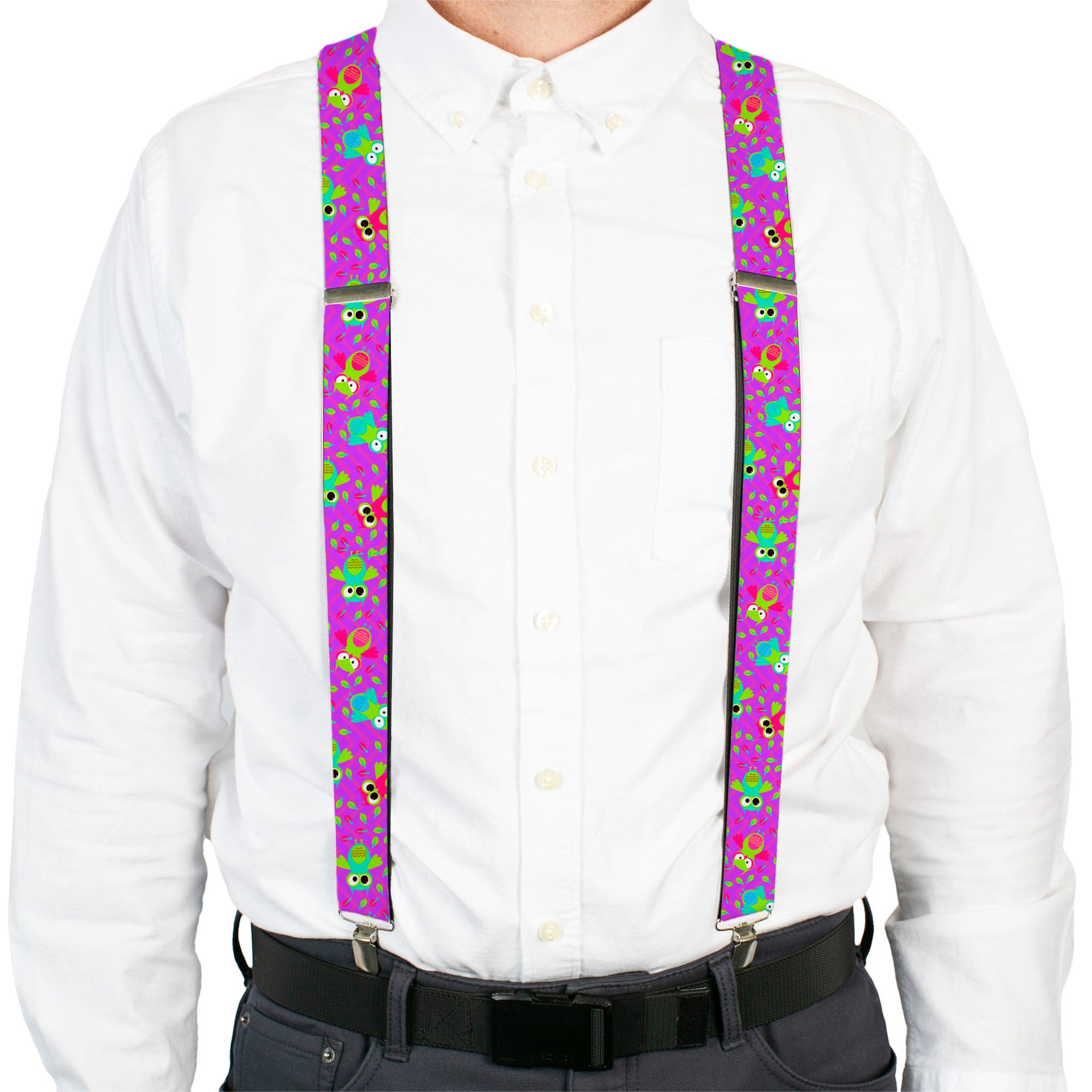 Suspenders - Flying Owls w/Leaves Purple/Multi Color Suspenders Buckle-Down