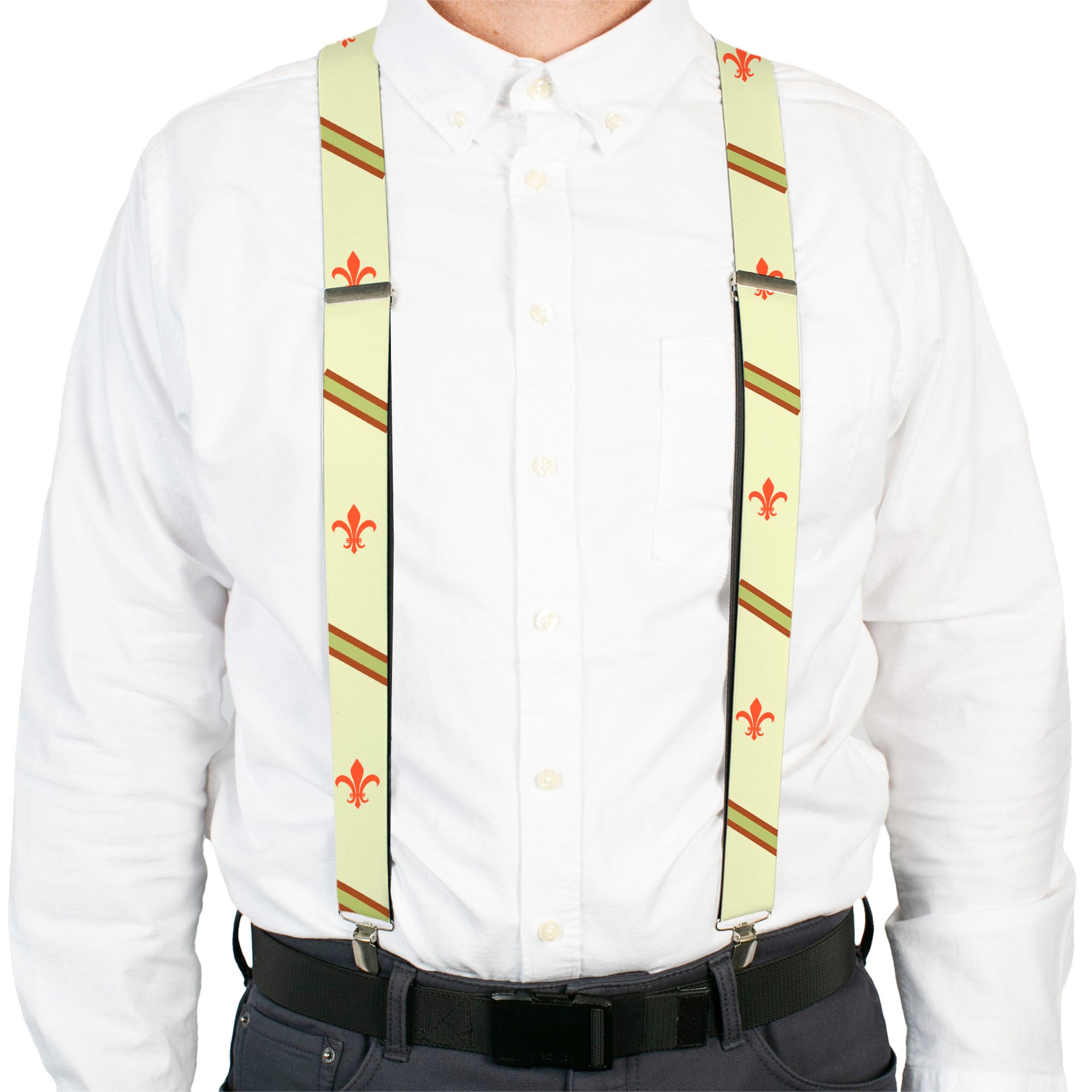 Suspenders - Fleur-de-Lis2 Stripes Tan/Orange/Brown/Green