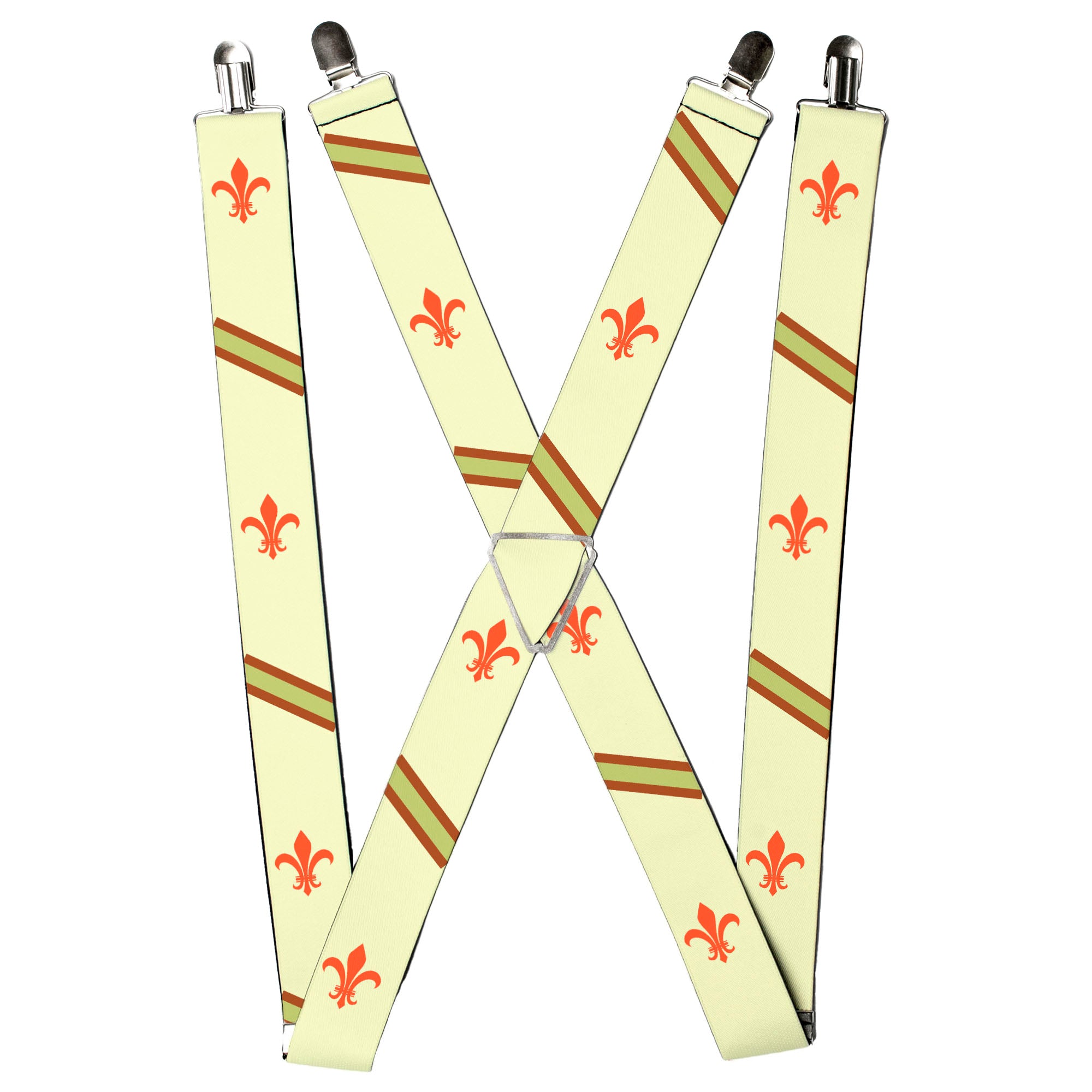 Suspenders - Fleur-de-Lis2 Stripes Tan/Orange/Brown/Green